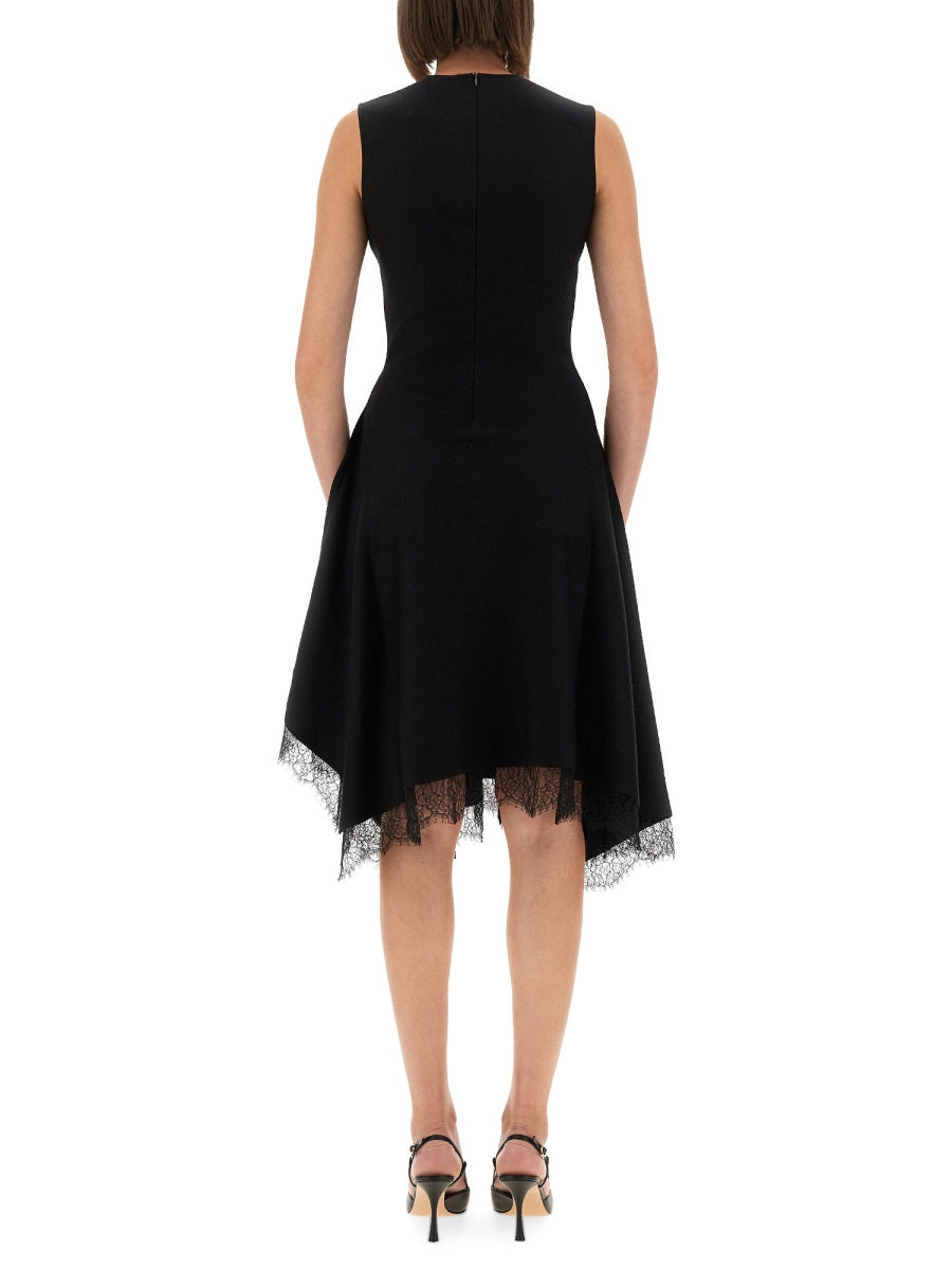 ALEXANDER MCQUEEN Asymmetrical Mini Dress with Lace Detailing - Slim Fit