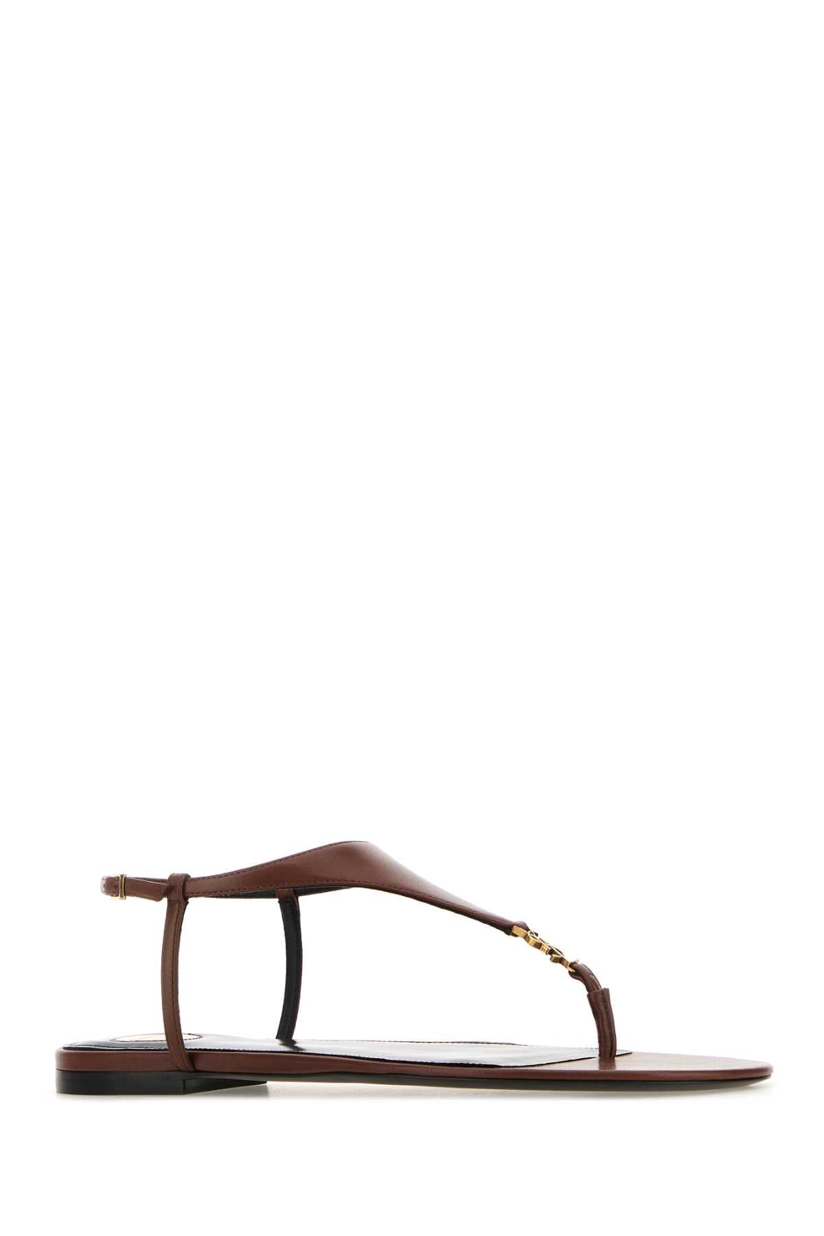 SAINT LAURENT Leather Cassandre Thong Sandals