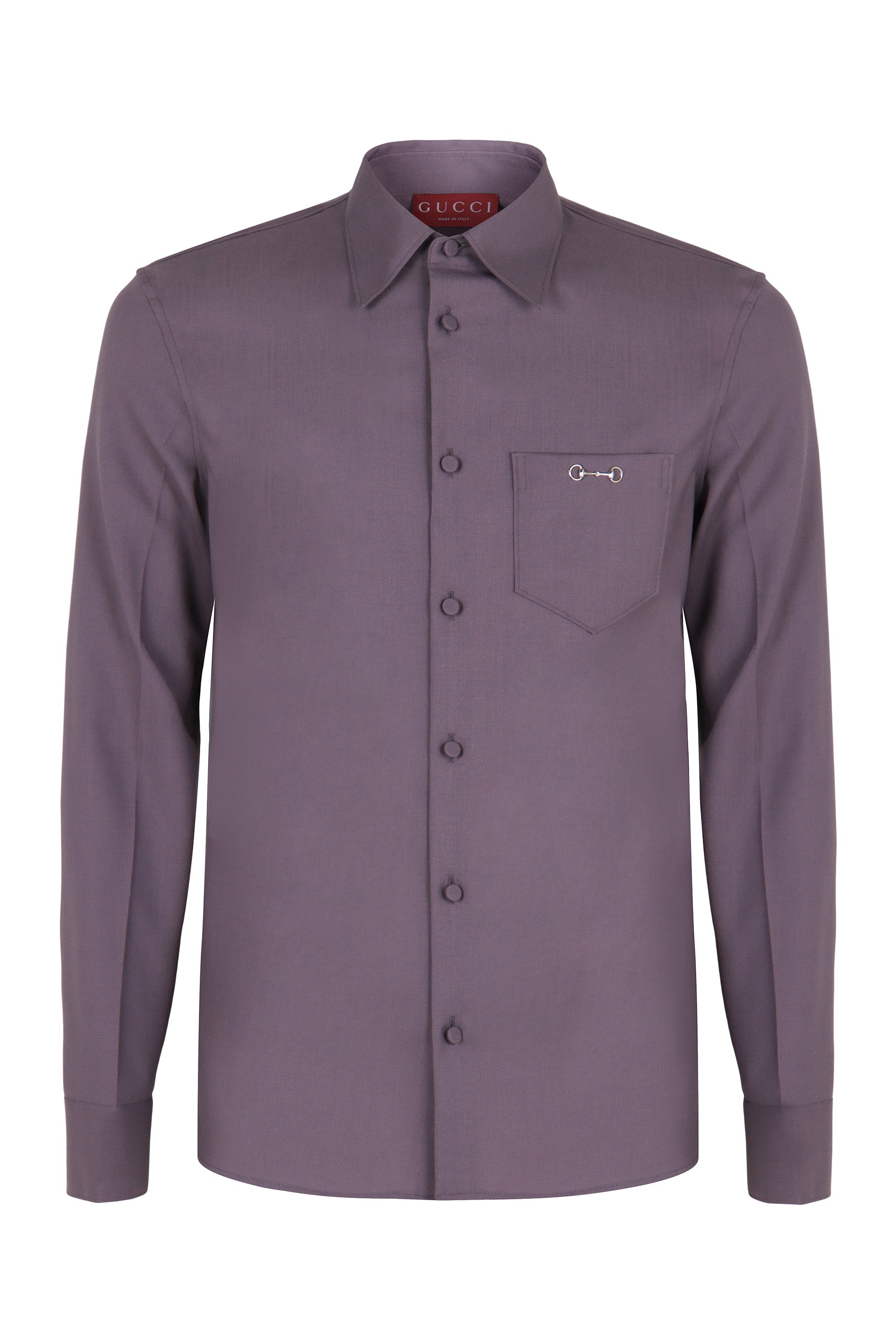 GUCCI Slim Cut Wool Gabardine Shirt with Clamp Detail