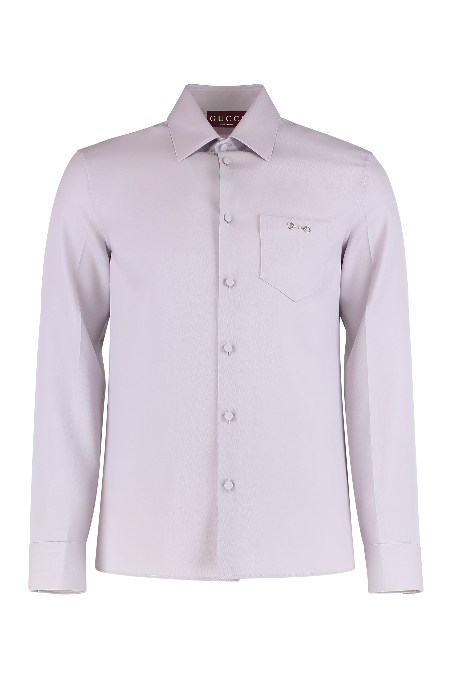 GUCCI Slim-Fit Wool Gabardine Shirt with Metal Detail - Men's