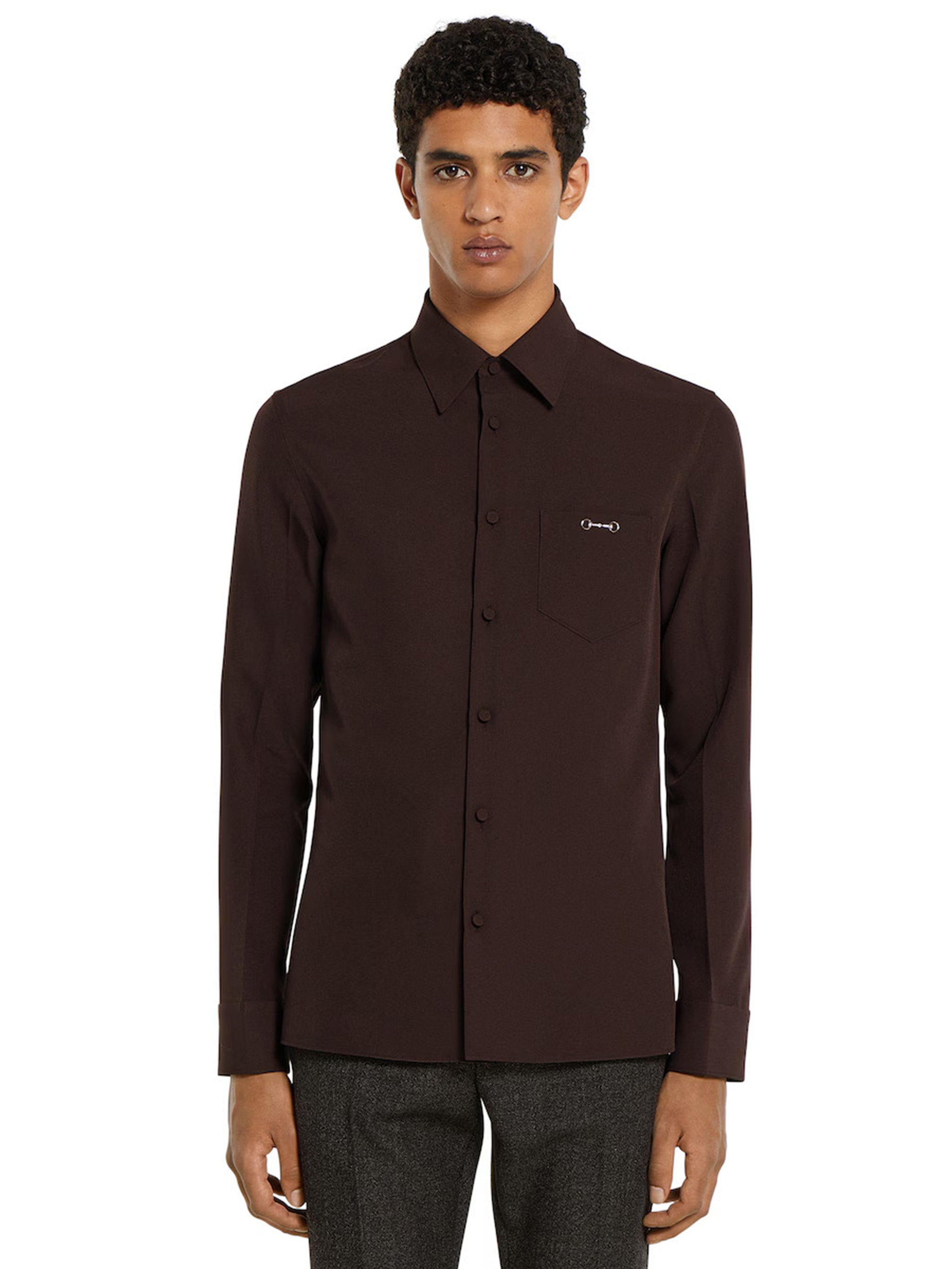 GUCCI Men's Polyester Twill Shirt with Clamp - Regular Fit