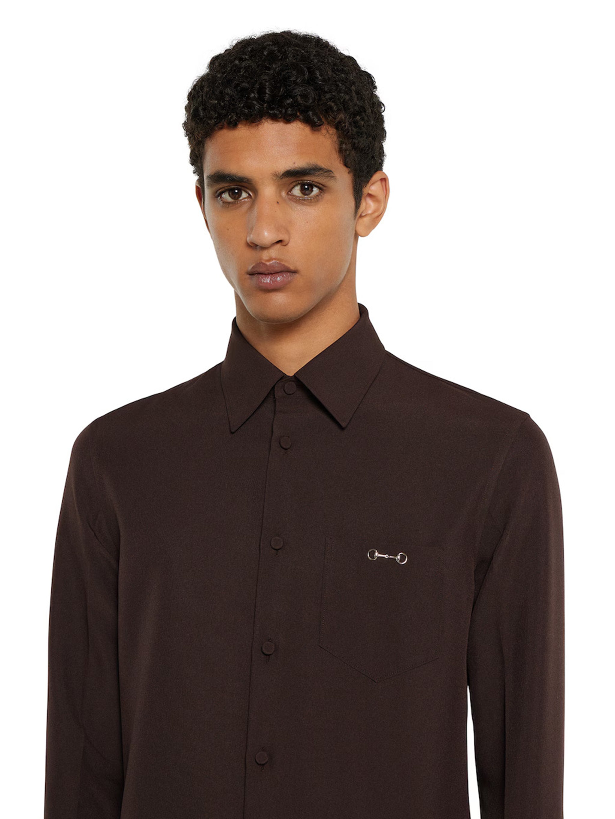 GUCCI Men's Polyester Twill Shirt with Clamp - Regular Fit