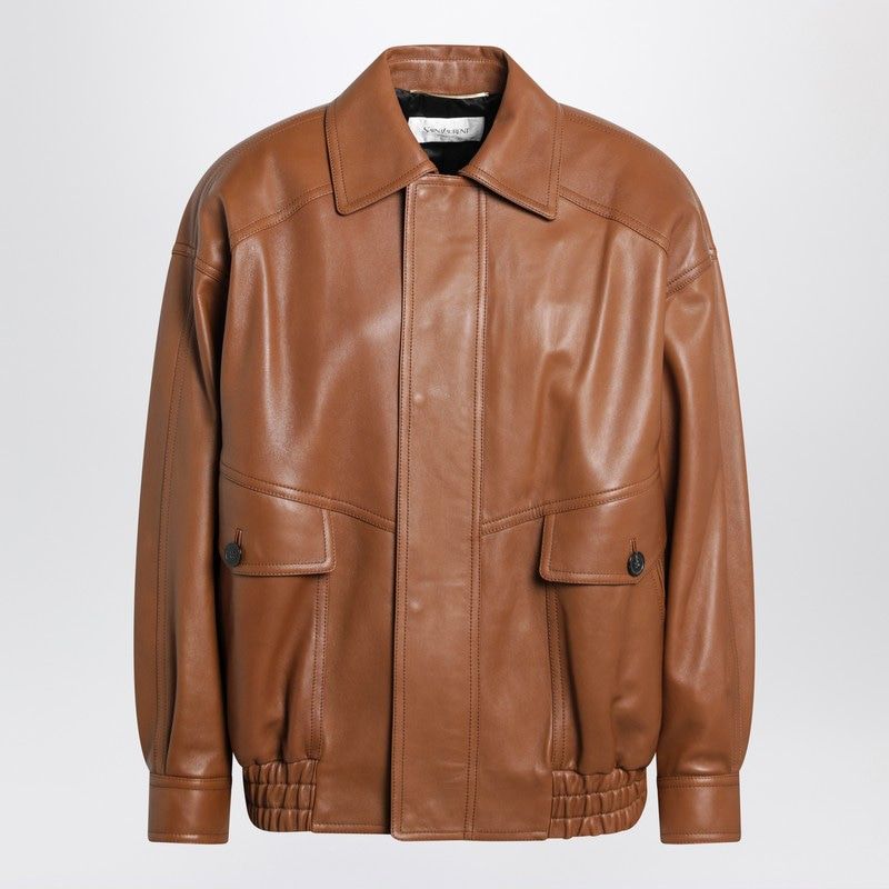 SAINT LAURENT Lambskin Bomber Jacket with Dropped Shoulders and Shirred Waist