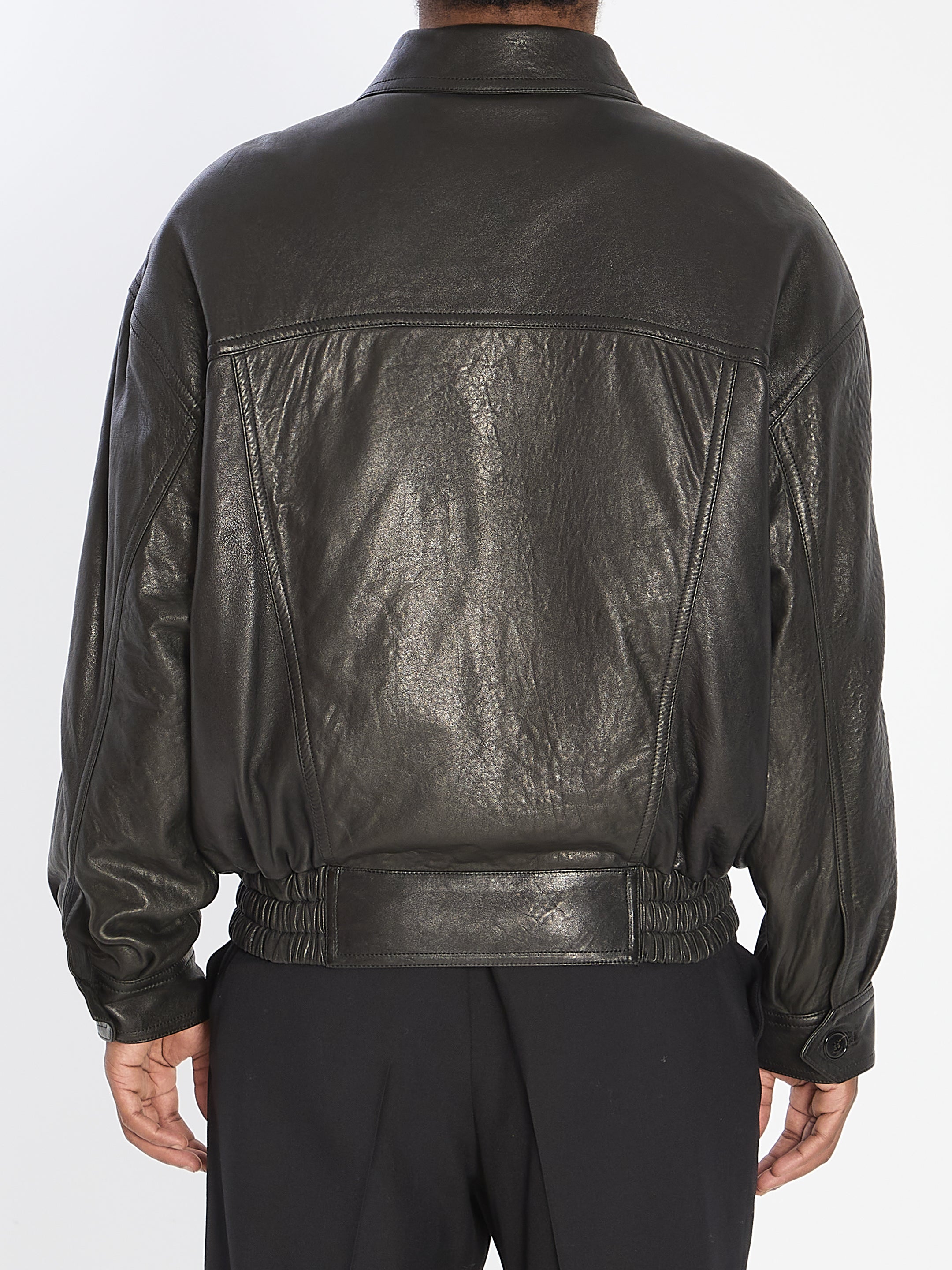 SAINT LAURENT Men's Leather Bomber Jacket - Size 50