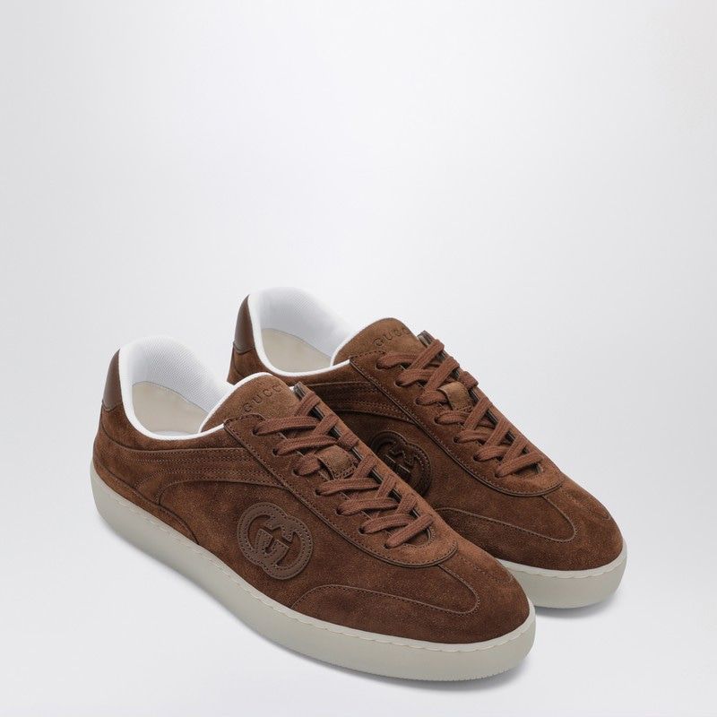 GUCCI Men's Suede Leather Rounded Toe Lace-Up Sneakers - UK Size