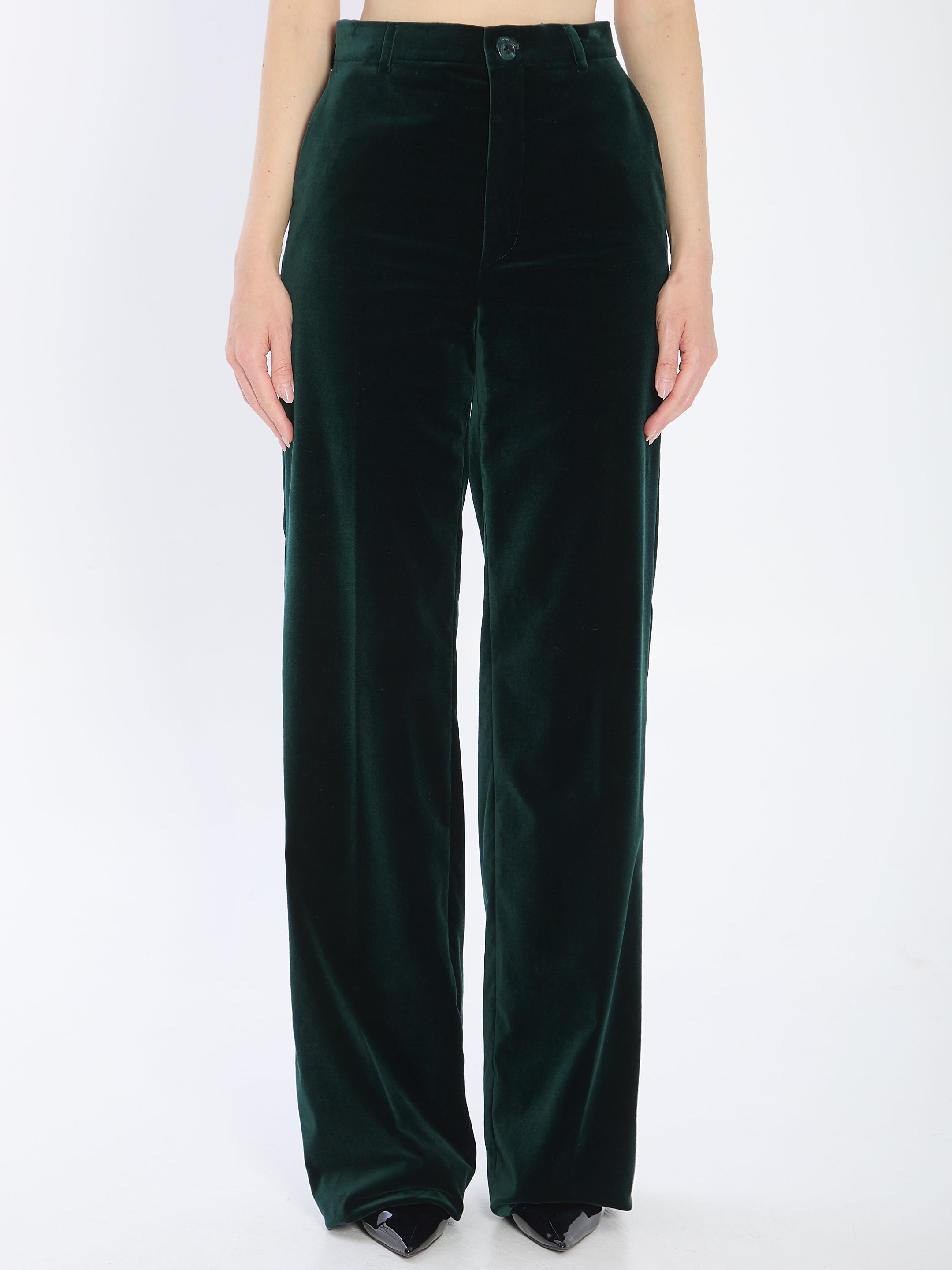 GUCCI Velvet Trousers - Women's Mid-Rise Wide Leg