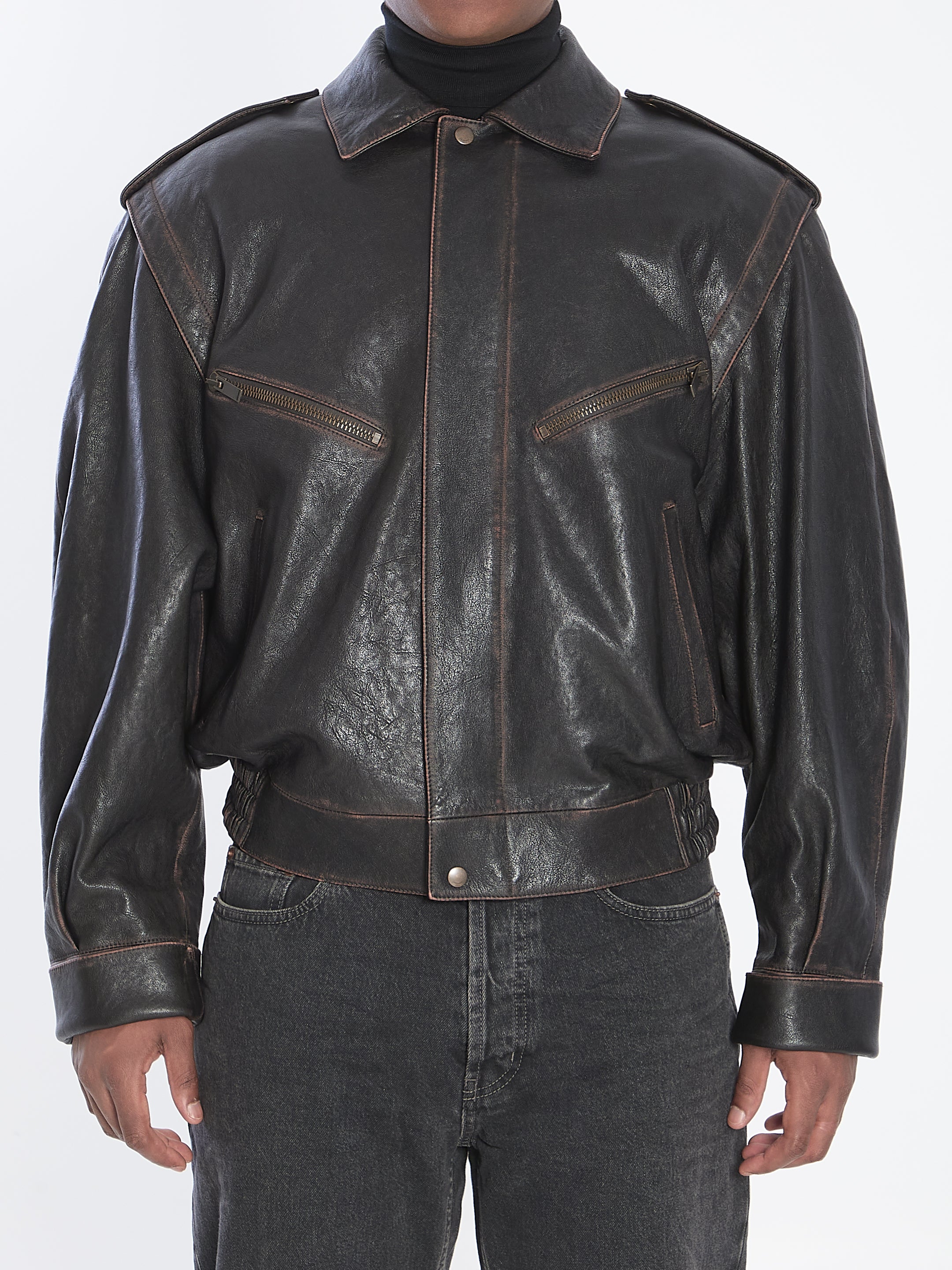 SAINT LAURENT Men's Leather Jacket - Size 50 IT