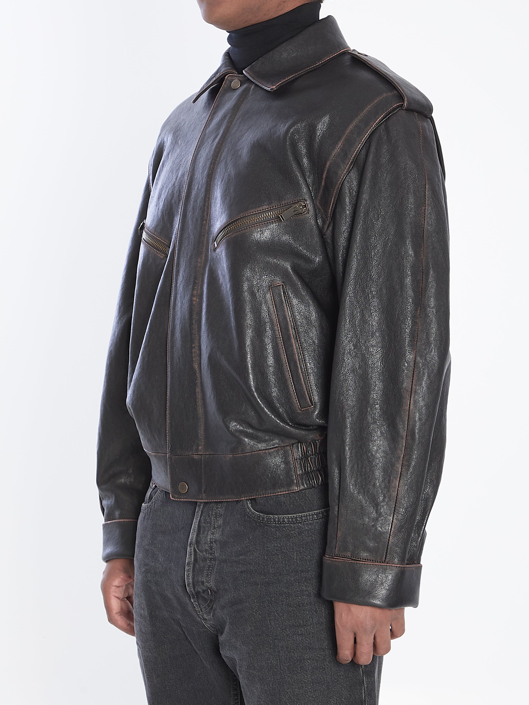 SAINT LAURENT Men's Leather Jacket - Size 50 IT