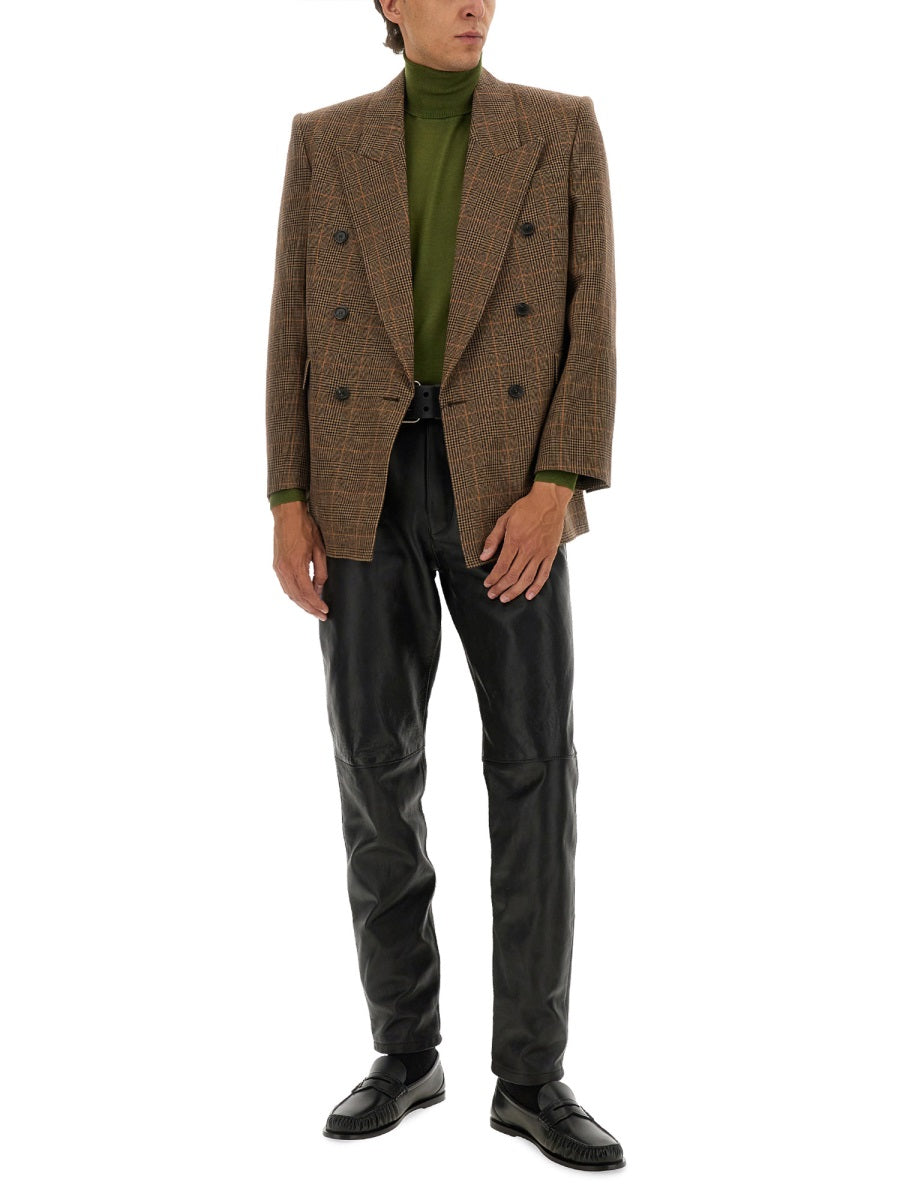 SAINT LAURENT Grained Leather Belted Pants - Size 50