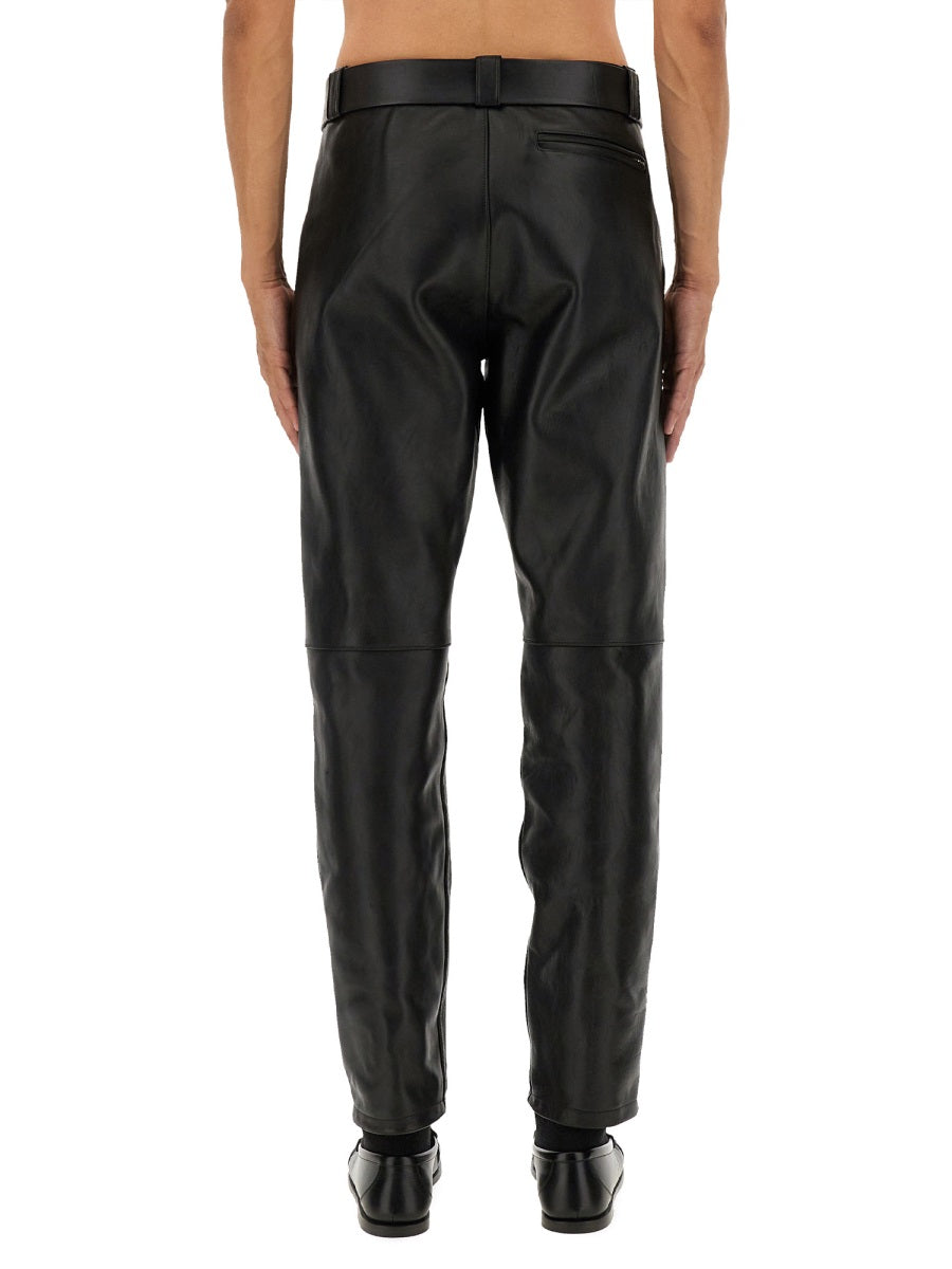 SAINT LAURENT Leather Pants with Belt - Size 48 IT