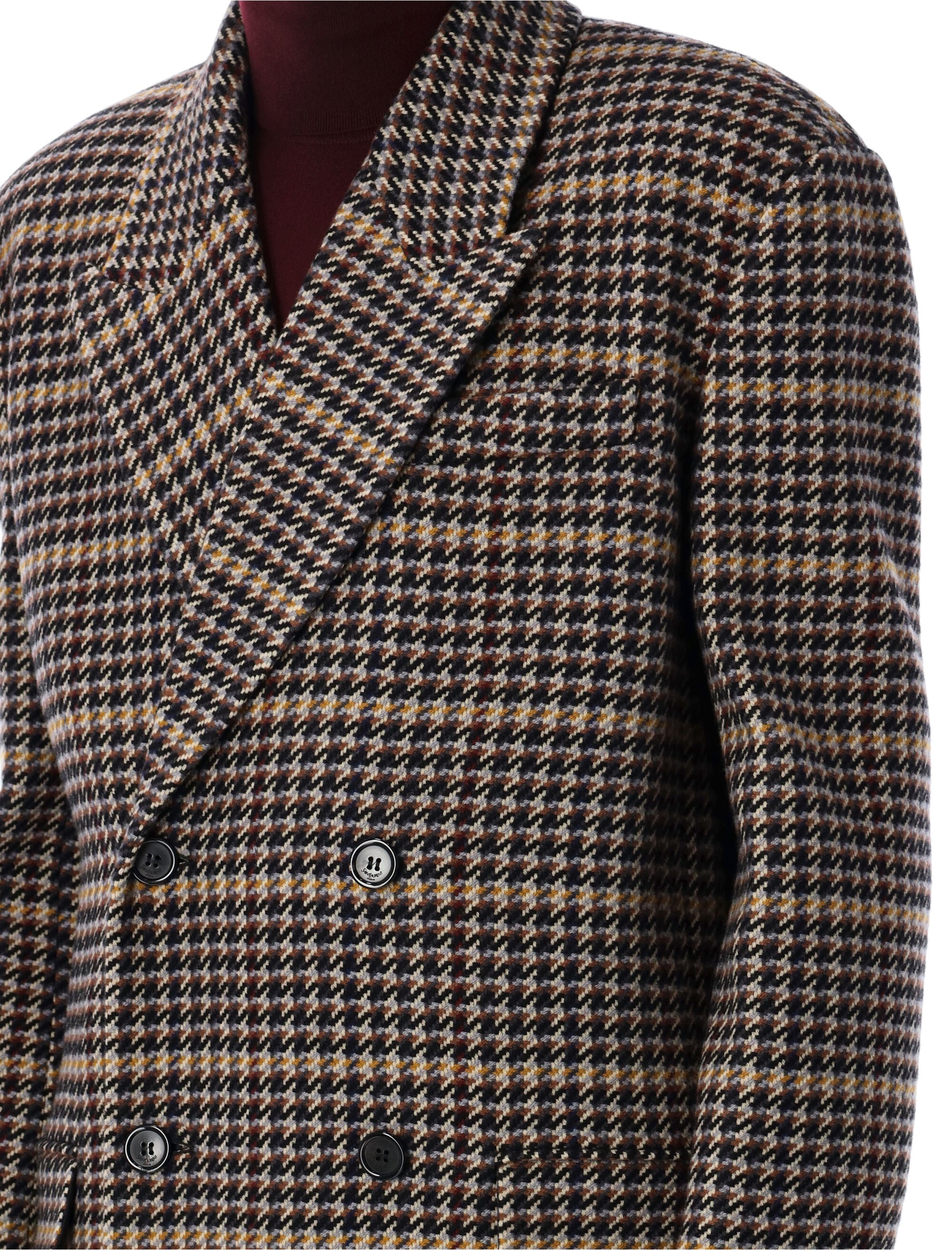 SAINT LAURENT Checkered Wool Long Jacket - Size 48