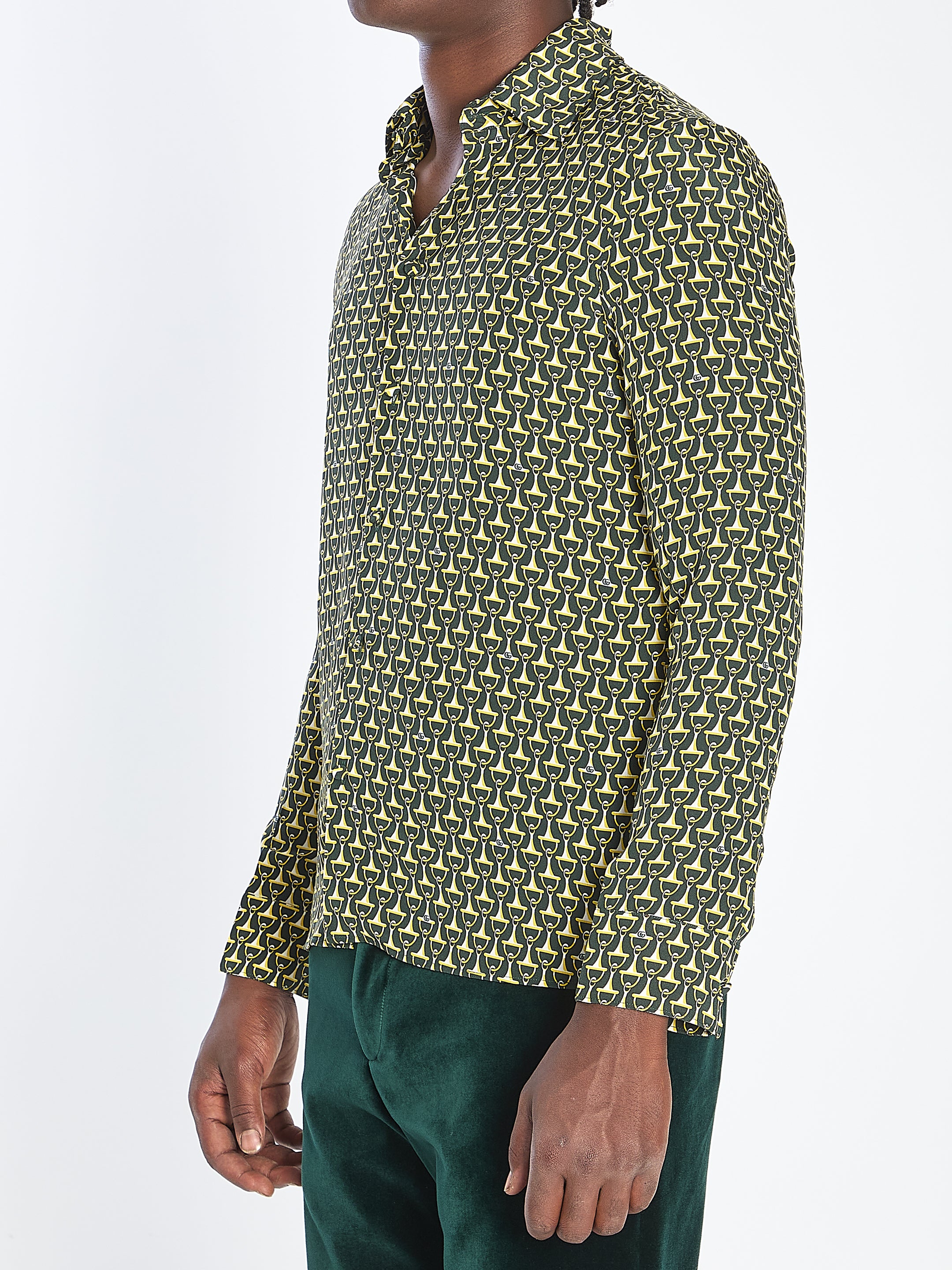 GUCCI Silk Shirt with Horsebit Print - Size 48