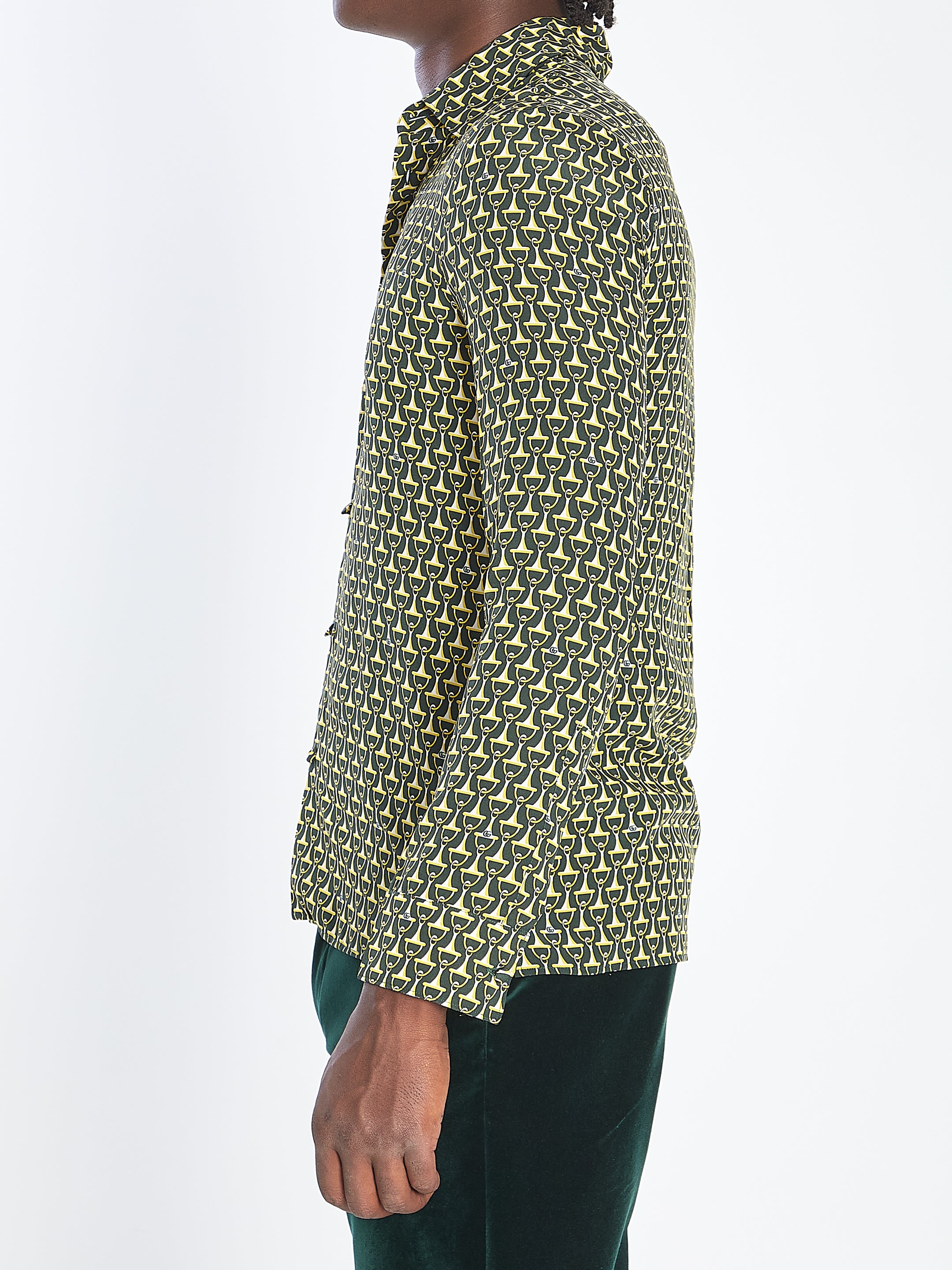 GUCCI Silk Shirt with Horsebit Print - Size 48