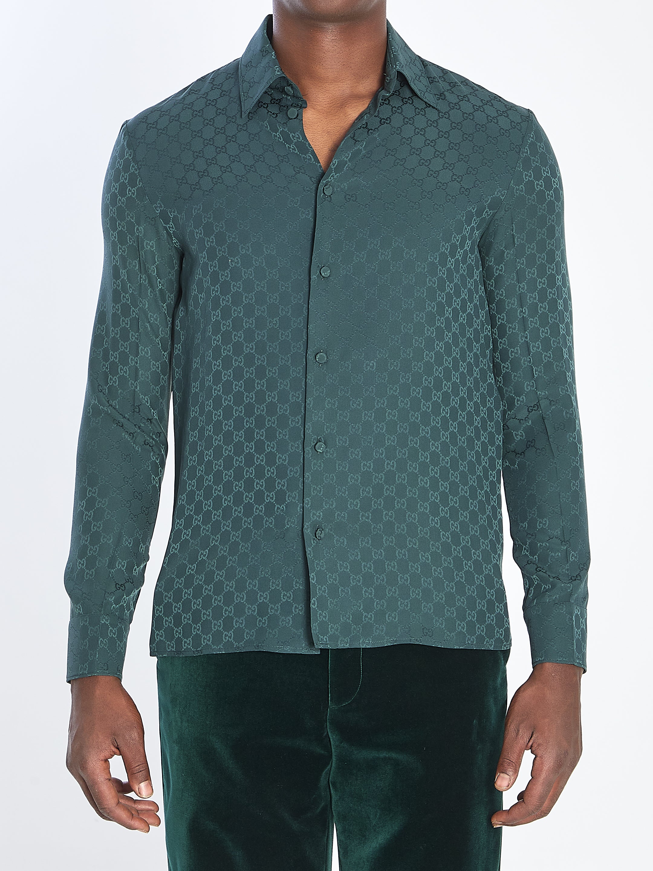 GUCCI Jacquard Silk Pointed Collar Shirt - Fitted Fit