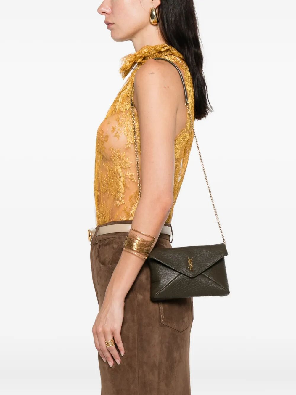 SAINT LAURENT Cassandre Envelope Handbag - Mini Messenger and Crossbody