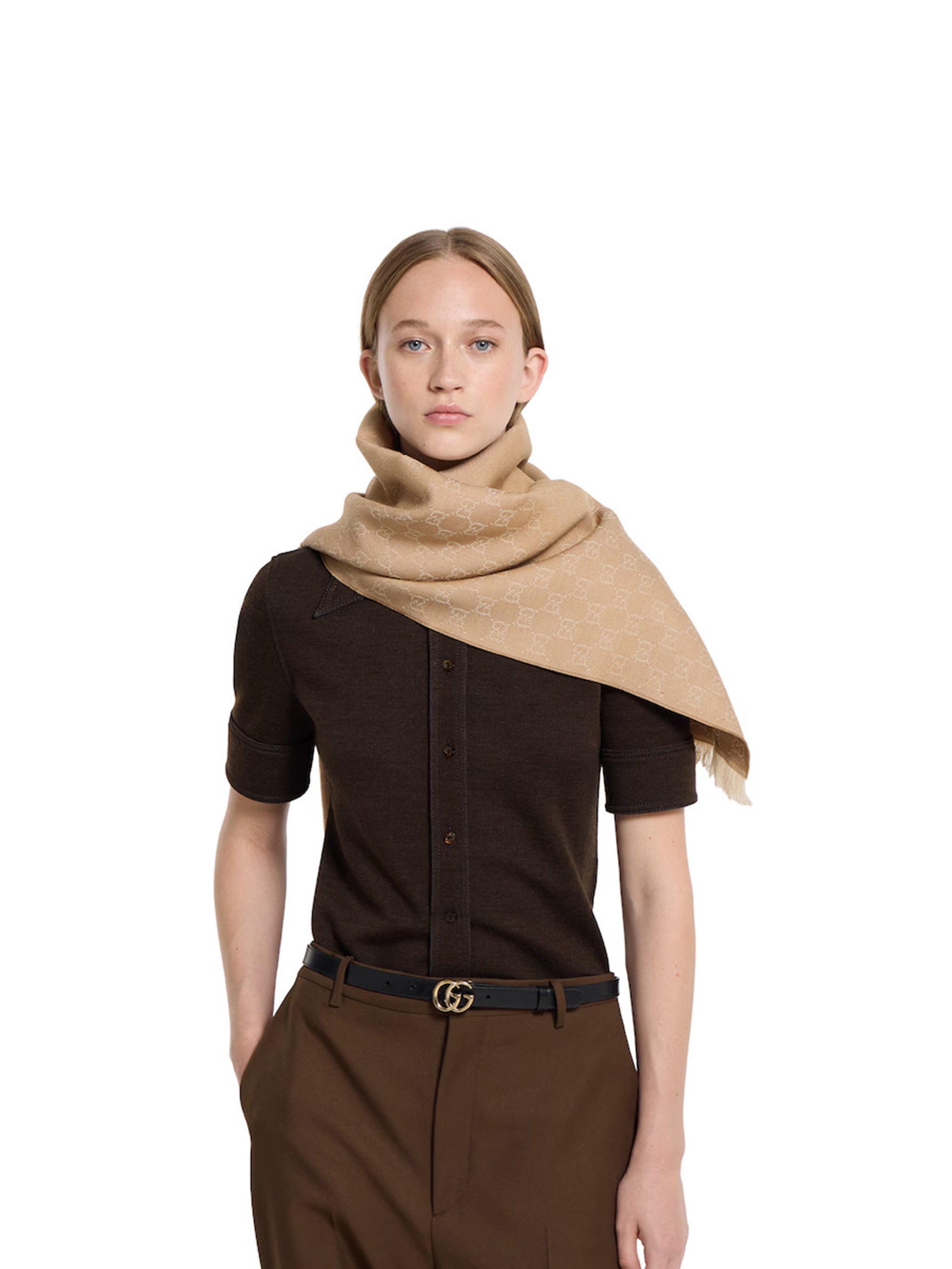 GUCCI Wool Scarf with Fringed Trim - 45cm x 185cm