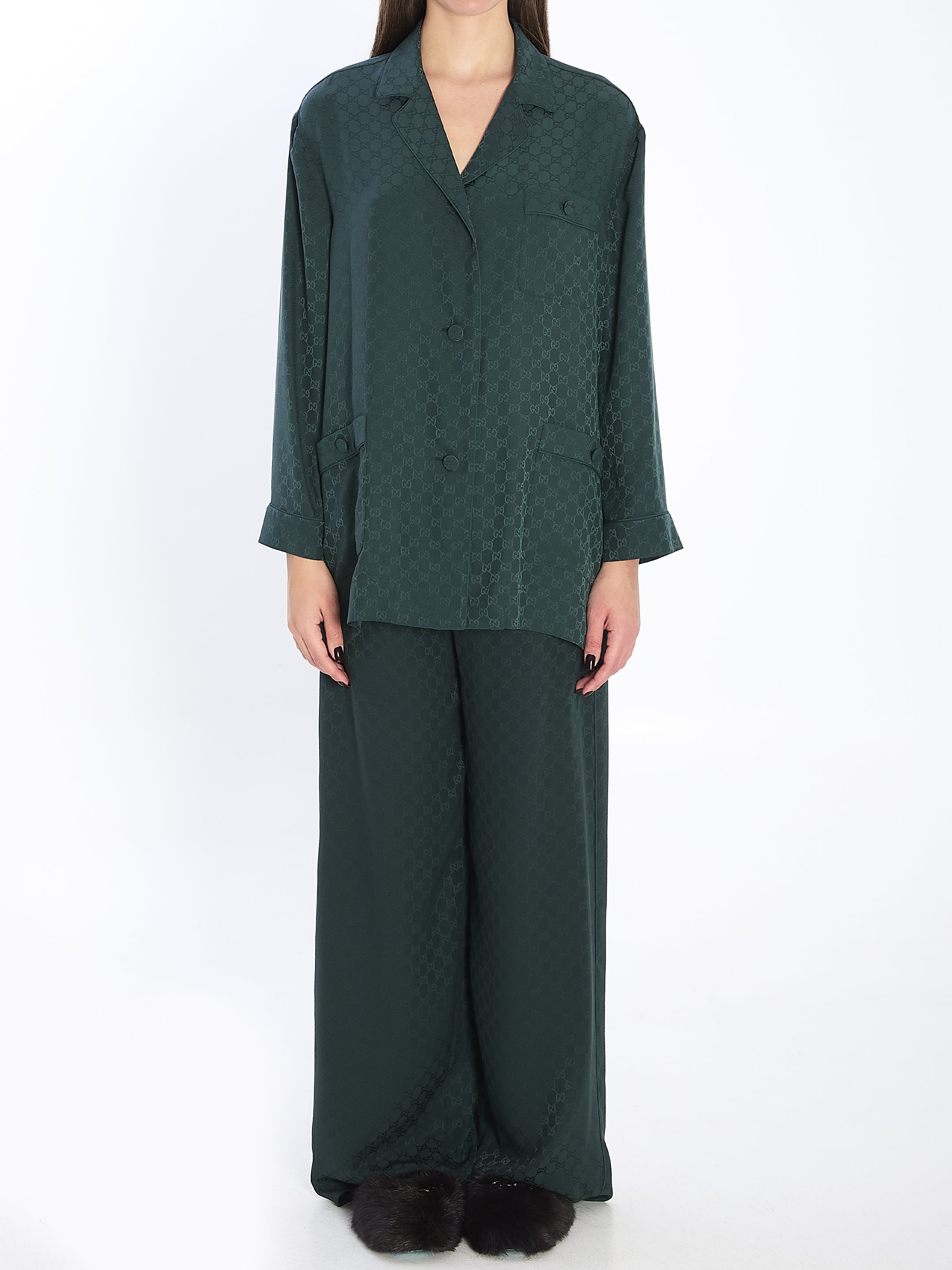 GUCCI Silk Jacquard Shirt with Notched Collar - Size 40 IT