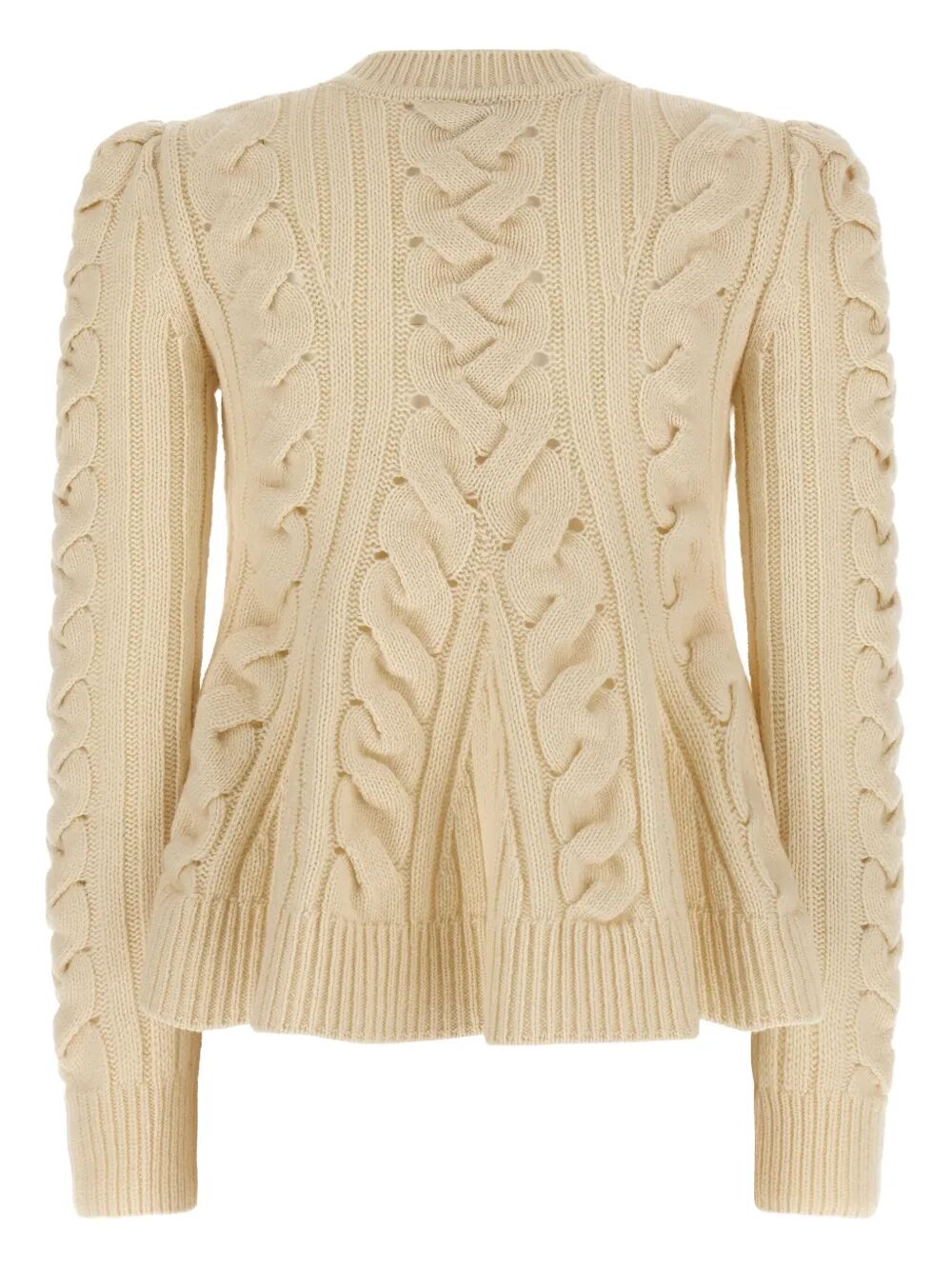 ALEXANDER MCQUEEN Ivory Wool Blend Peplum Cable Knit Sweater
