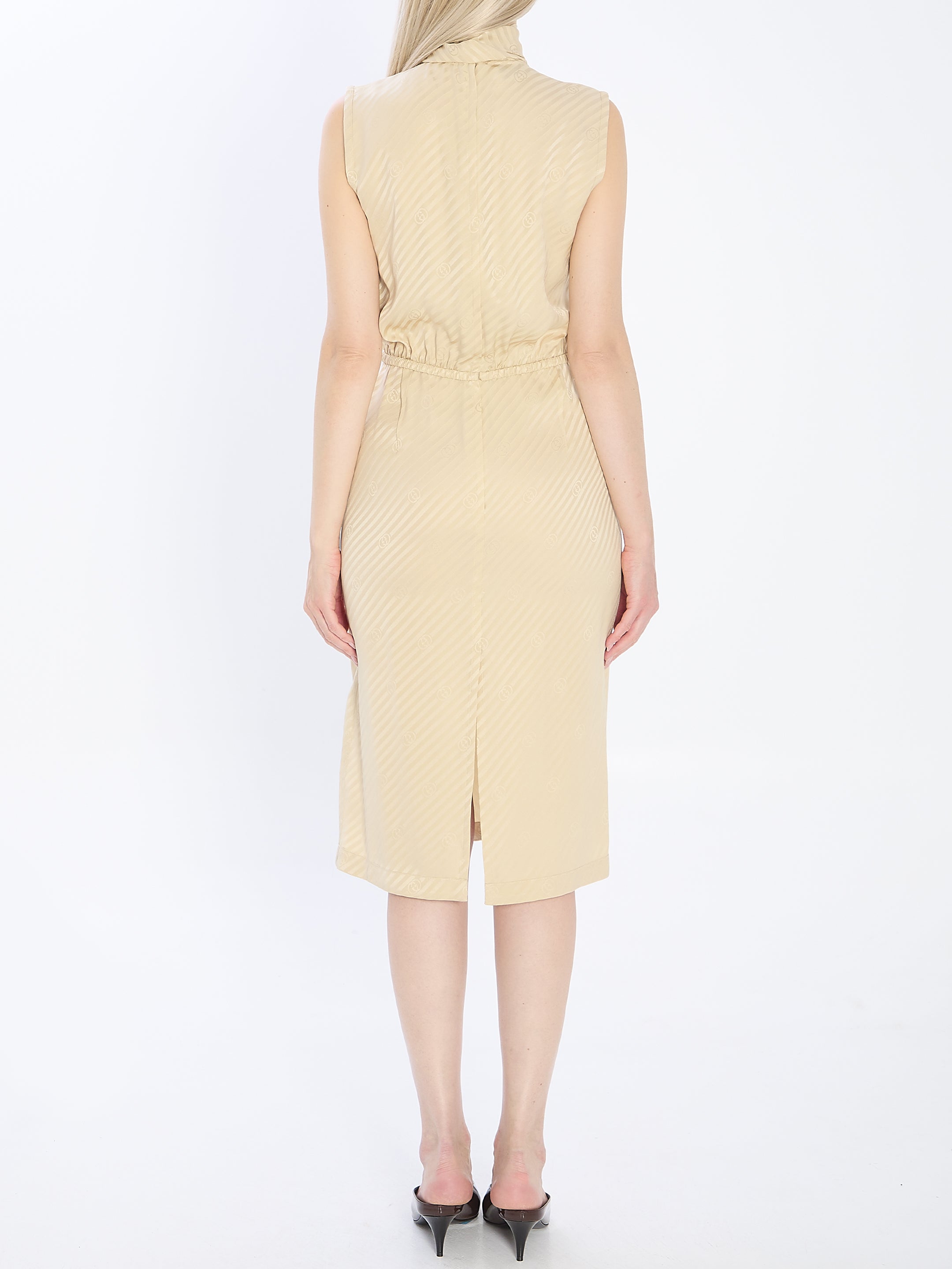 GUCCI Silk Jacquard Dress with Scarf Collar - Size 40 IT