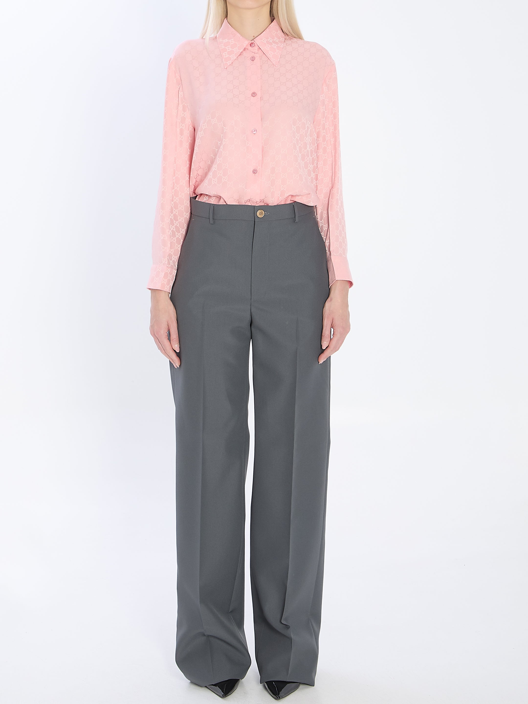 GUCCI Silk Jacquard Shirt with Long Pointed Collar - Size 40