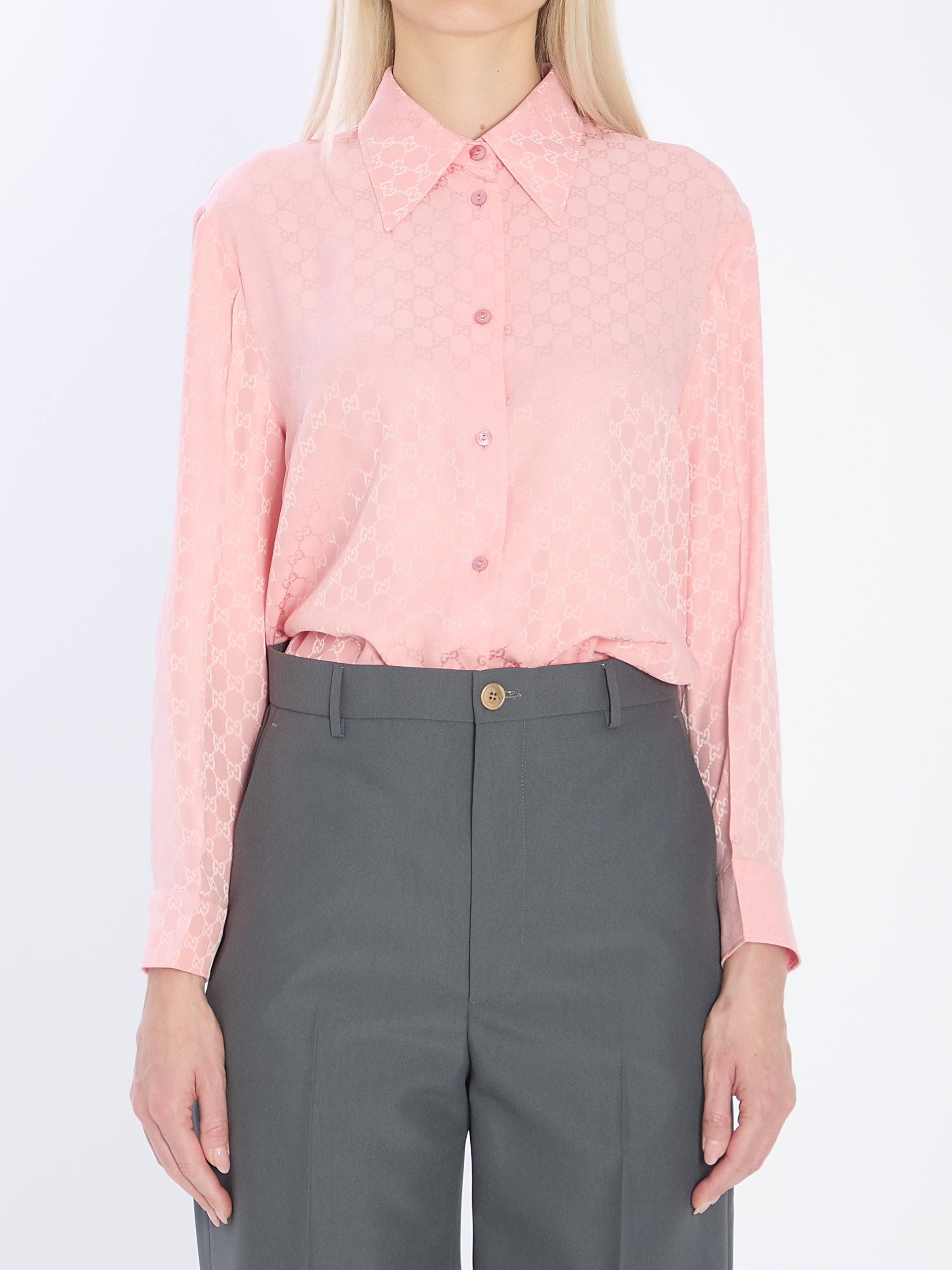 GUCCI Silk Jacquard Shirt with Long Pointed Collar - Size 40