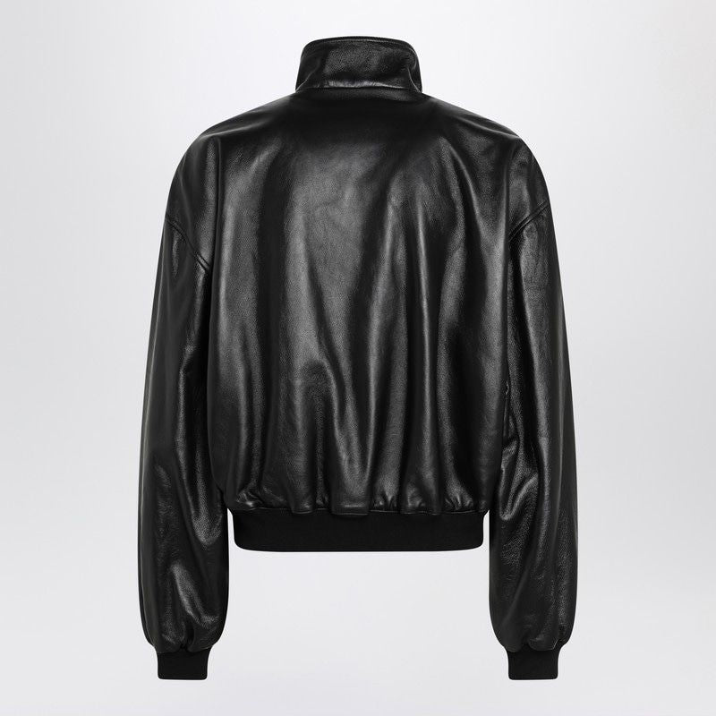 BALENCIAGA Smooth Grainy Leather Zip-Up Bomber Jacket