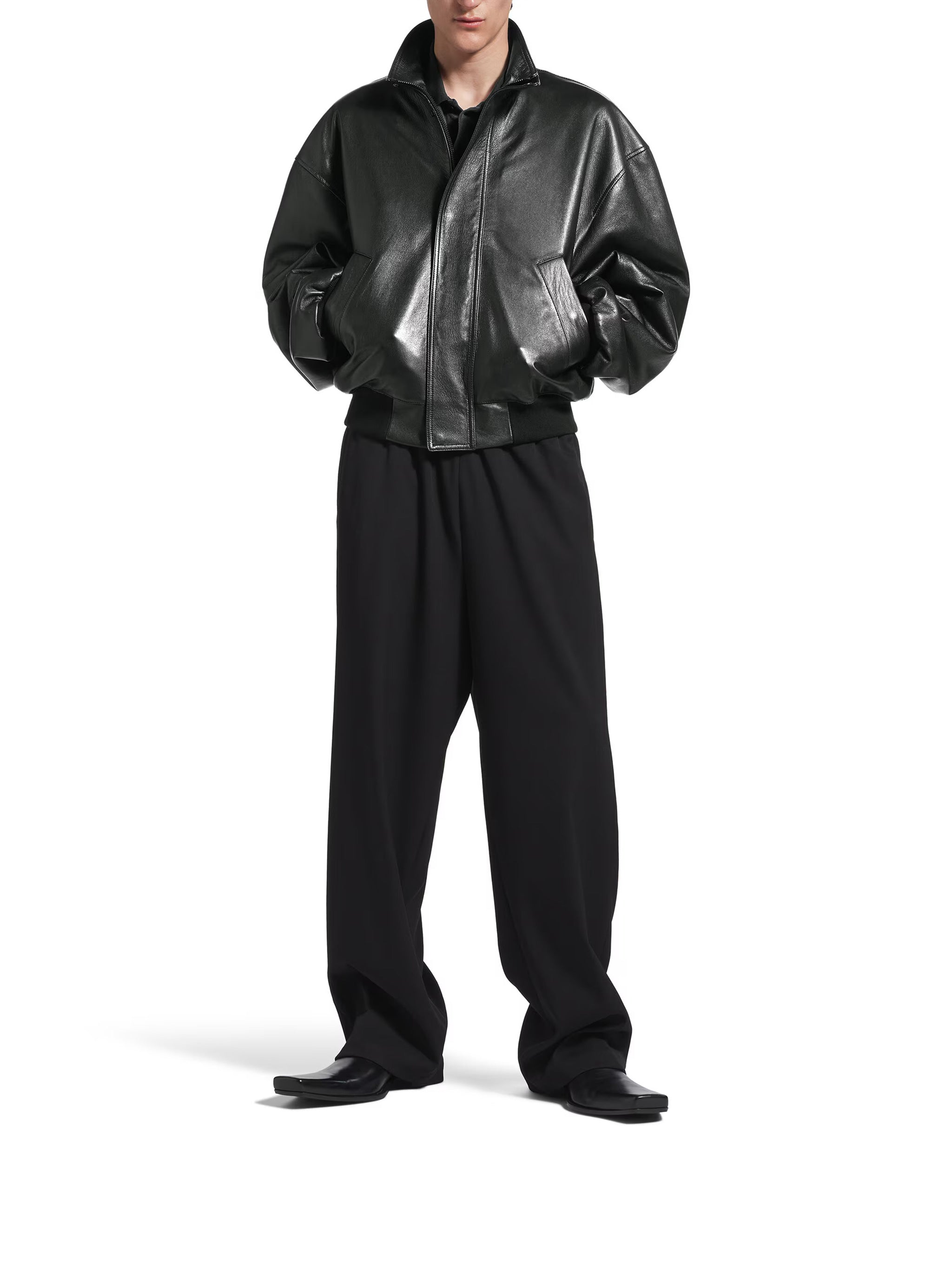 BALENCIAGA Smooth Grainy Leather Zip-Up Bomber Jacket