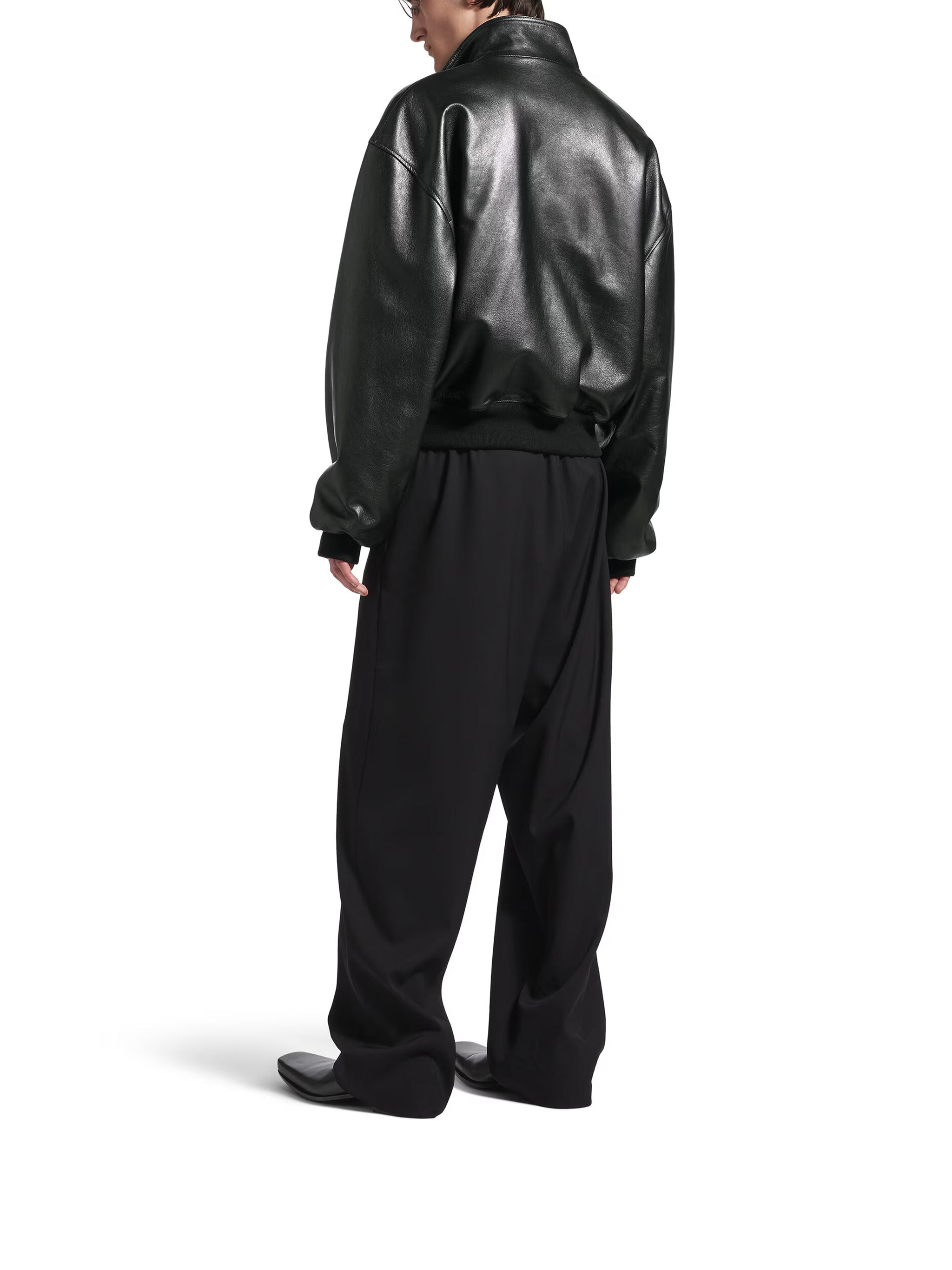 BALENCIAGA Smooth Grainy Leather Zip-Up Bomber Jacket