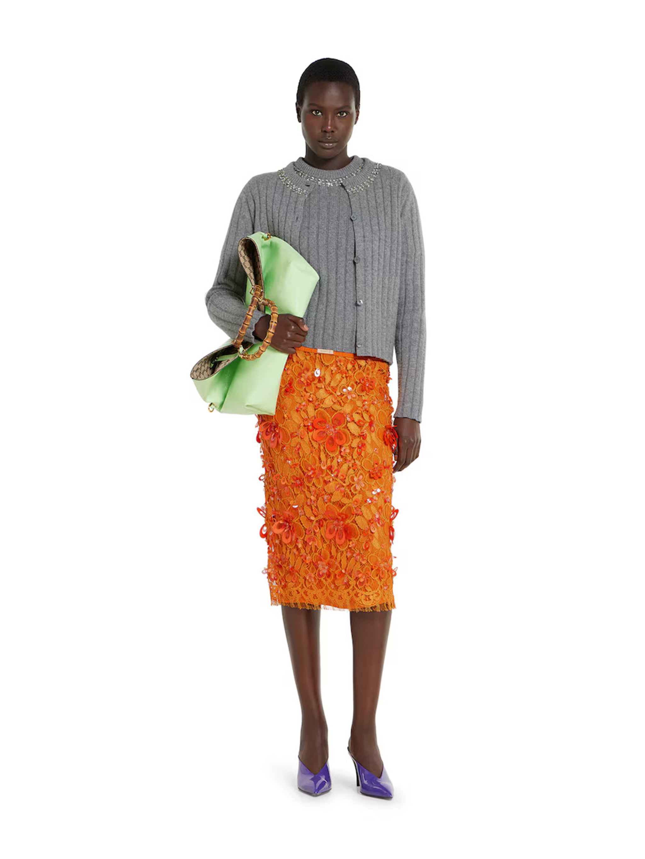 GUCCI Soft Wool and Cashmere Top with Crystal Embroidered Collar - Women's