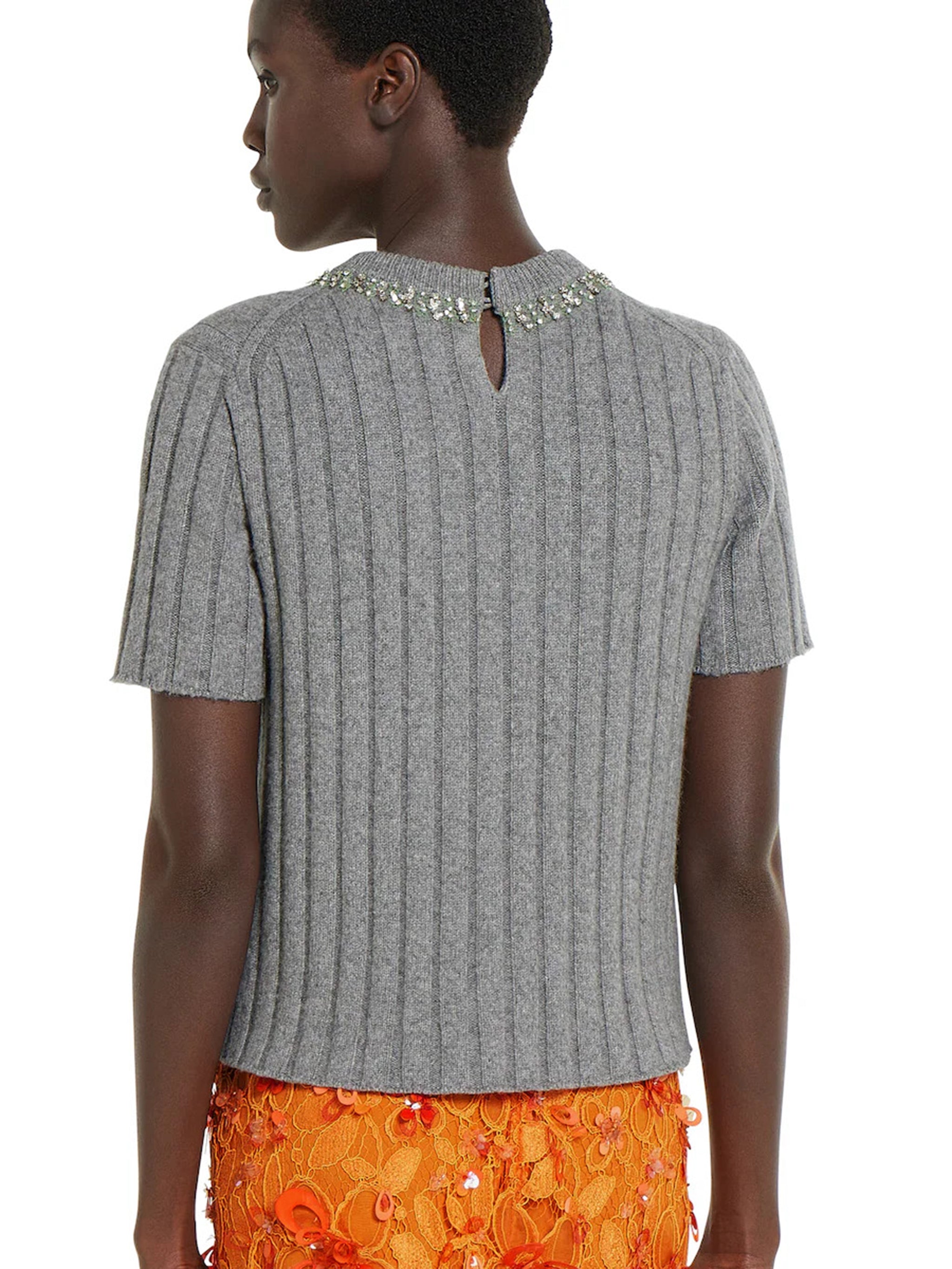 GUCCI Soft Wool and Cashmere Top with Crystal Embroidered Collar - Women's