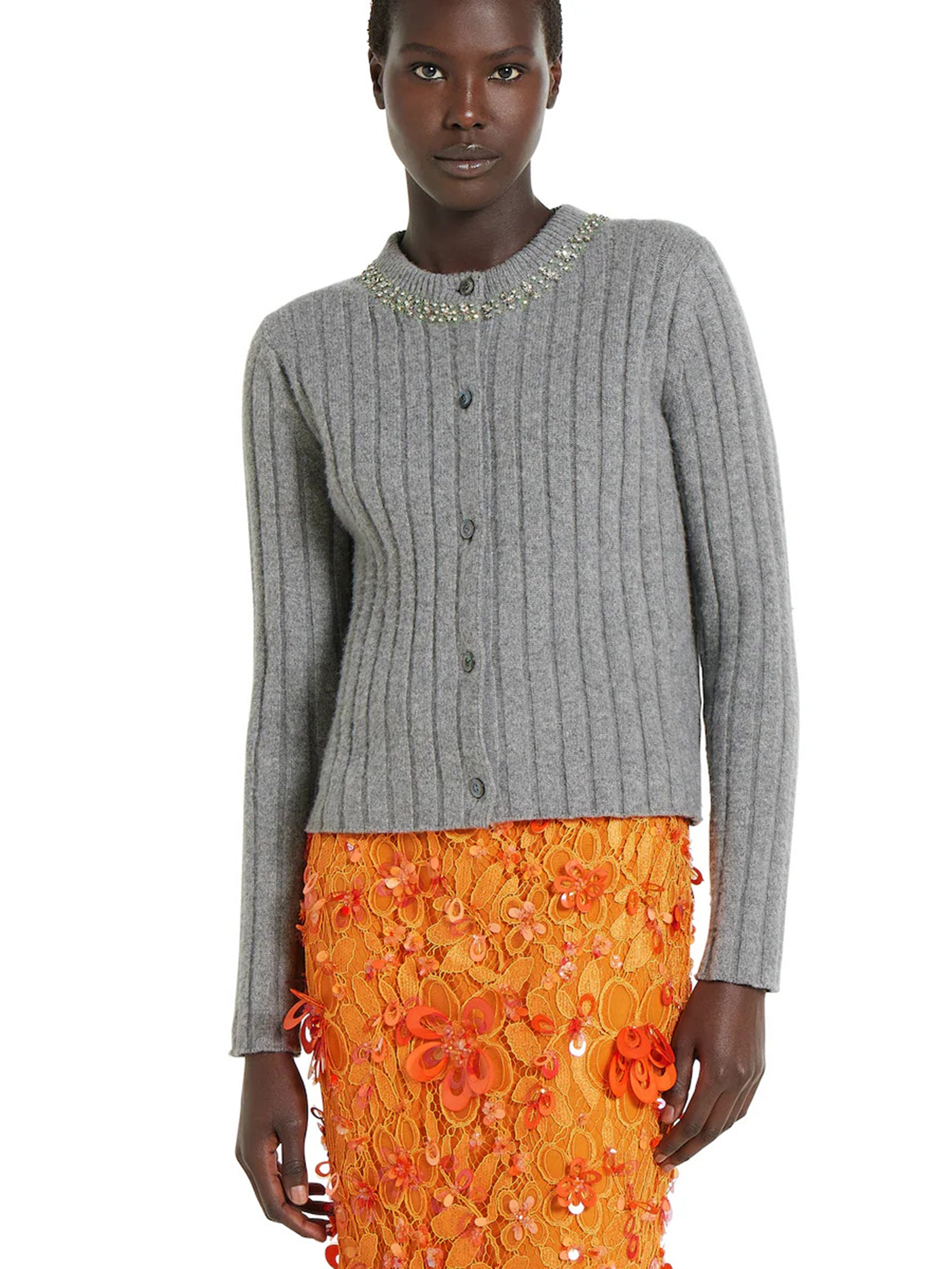 GUCCI Soft Wool and Cashmere Cardigan with Crystal Embroidery - Women’s