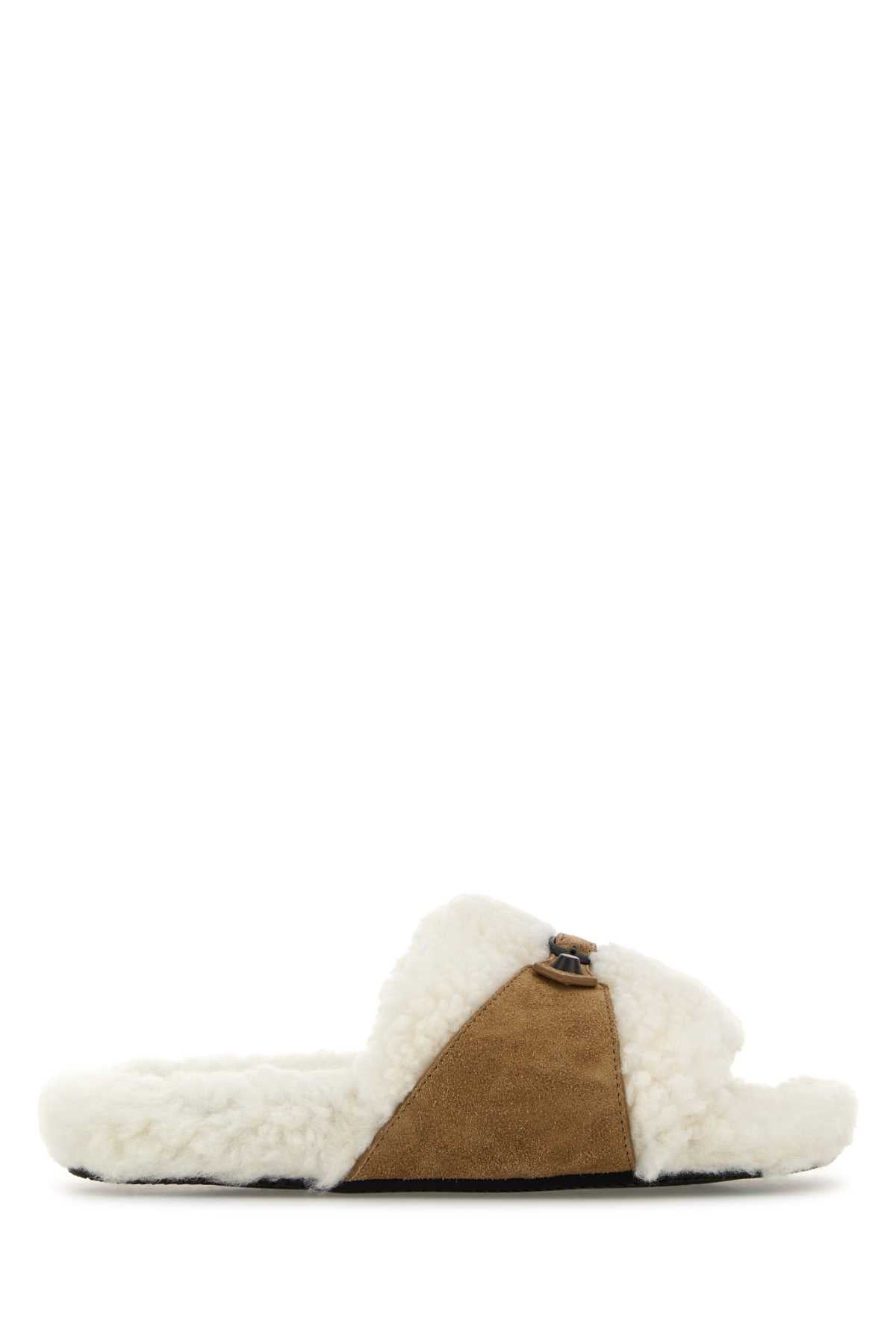 BALENCIAGA Two-Tone Suede and Eco Fur Slide Slippers for Women