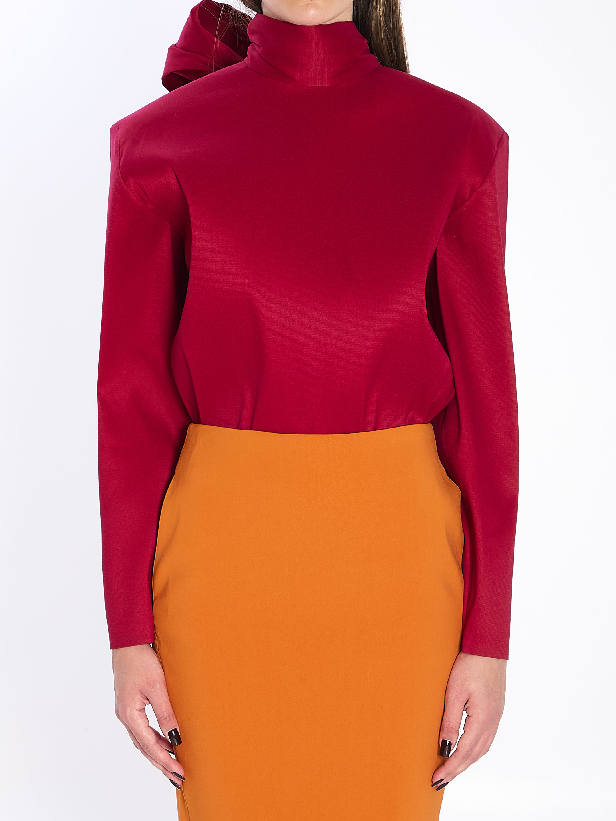 SAINT LAURENT Boxy Lavallière Top with Oversized Shoulders - Women's Regular Fit