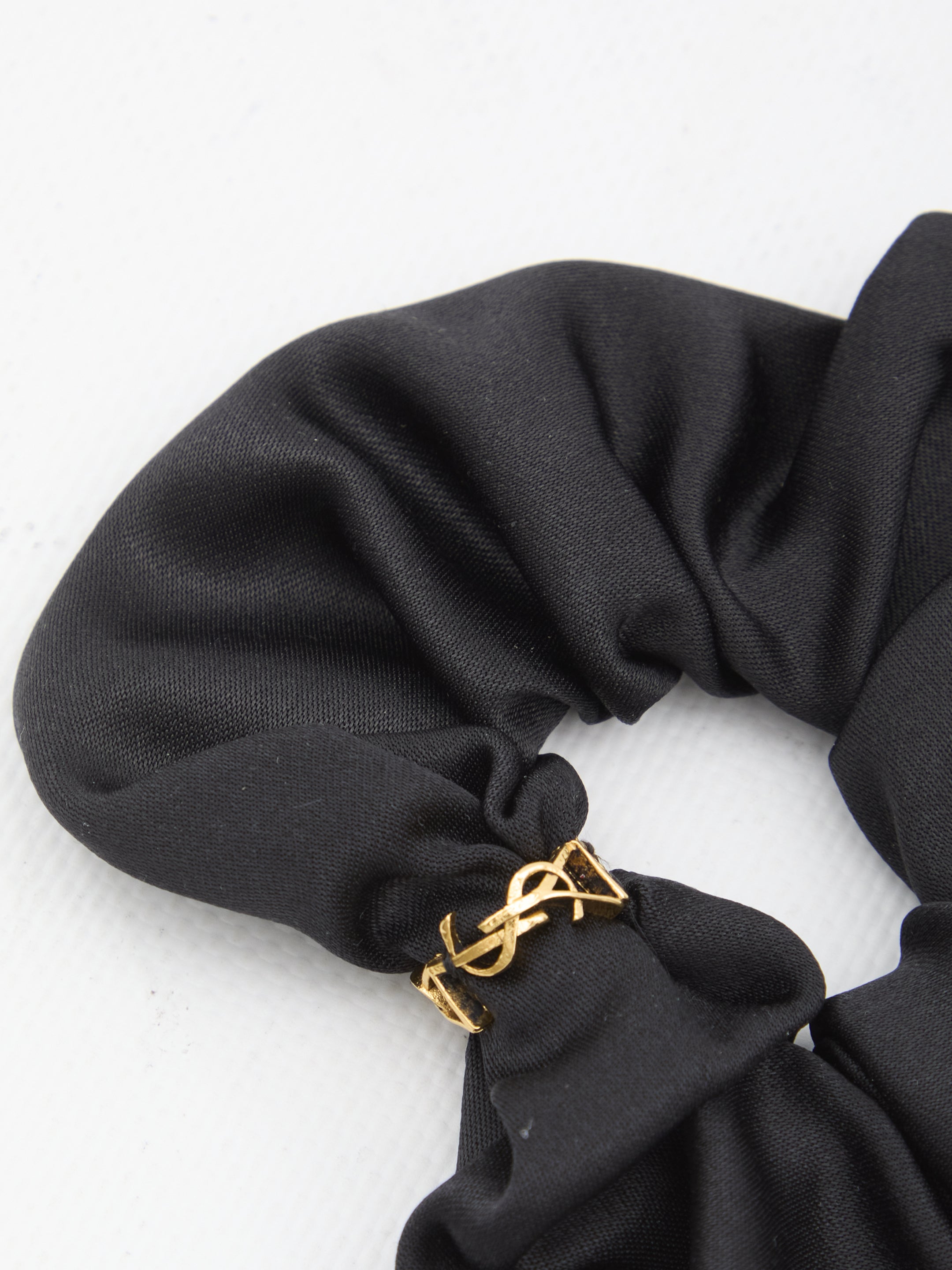 SAINT LAURENT Mini Satin Scrunchie with Twisted Metal Ring