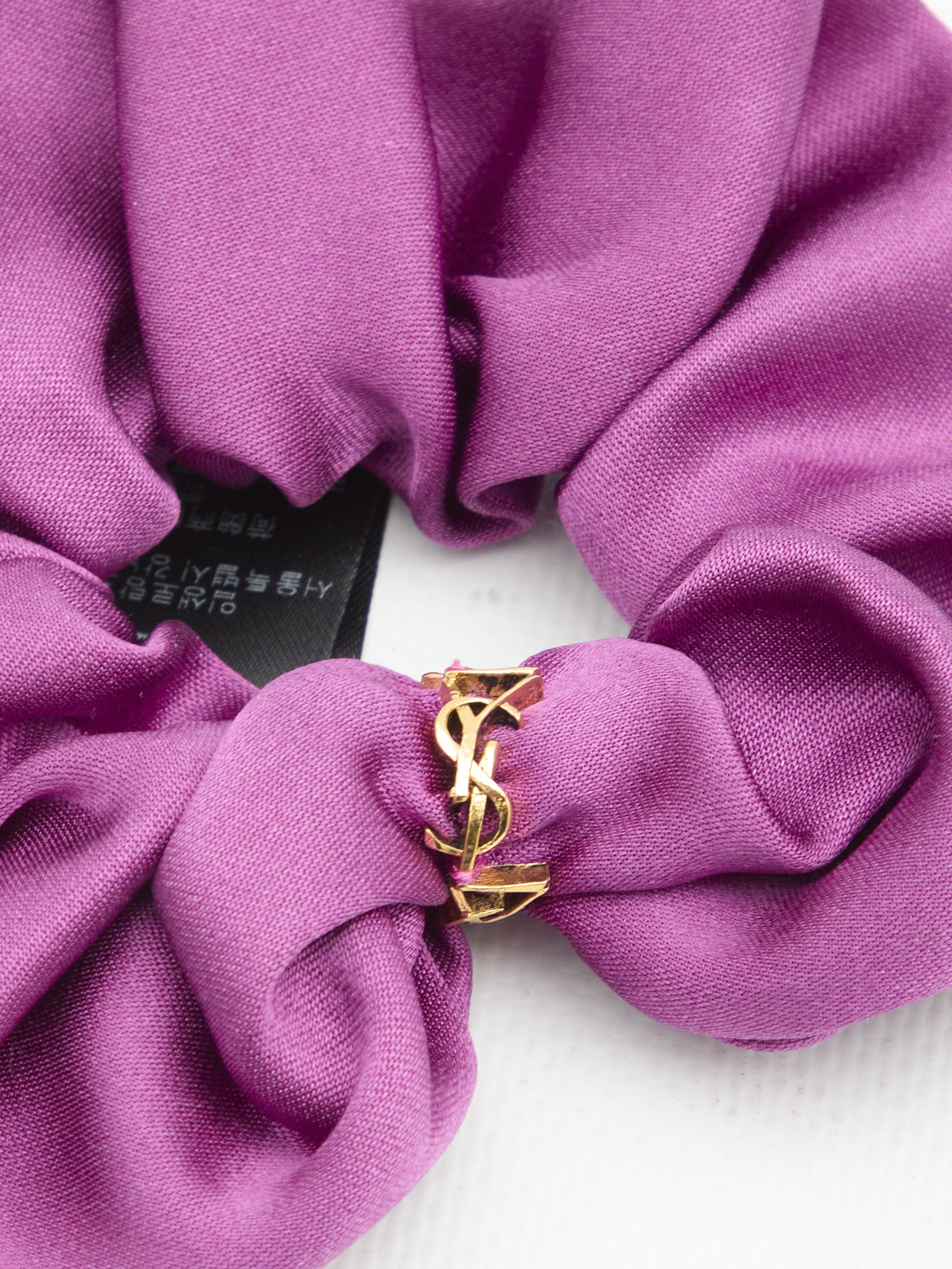 SAINT LAURENT Silk Satin Scrunchie with Twisted Metal Ring - One Size