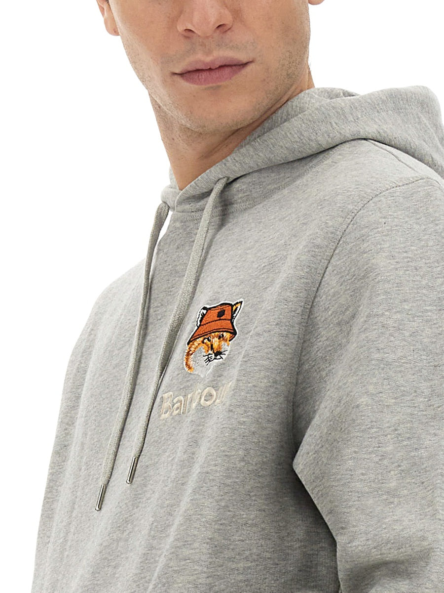 MAISON KITSUNÉ X BARBOUR Regular Fit Hoodie with Iconic Emblem - Men's - Size L
