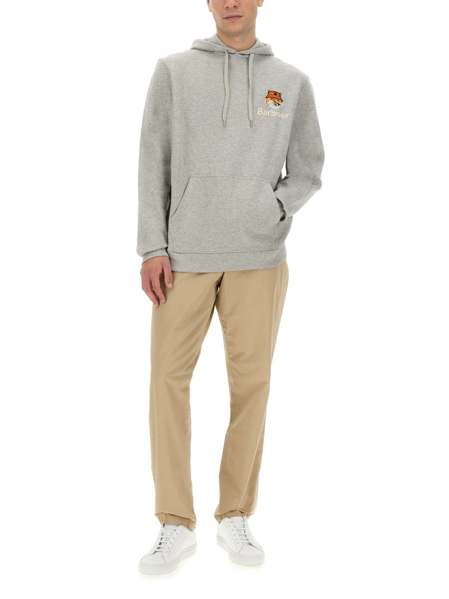 MAISON KITSUNÉ X BARBOUR Regular Fit Hoodie with Iconic Emblem - Men's - Size L