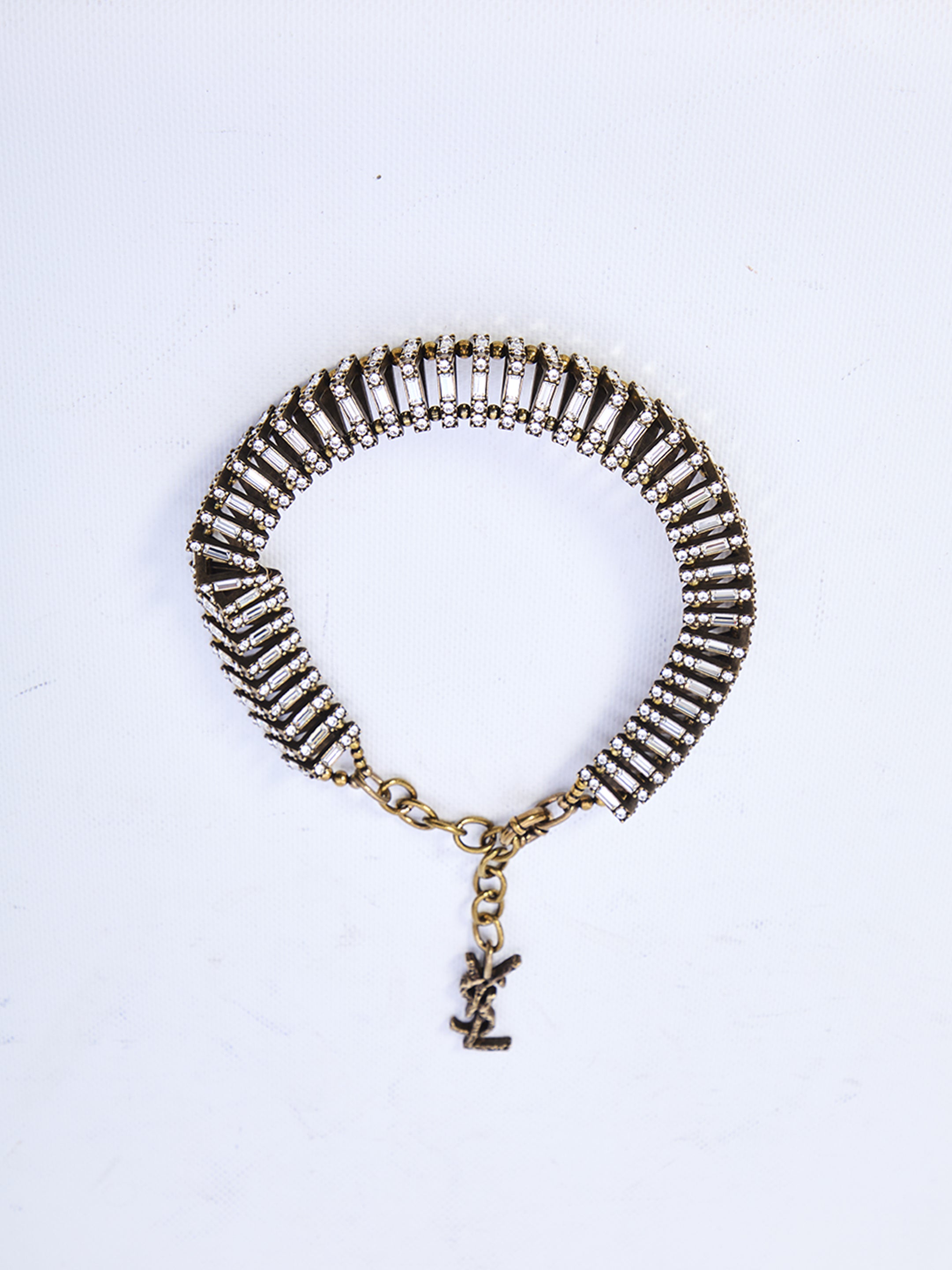 SAINT LAURENT Crystal Pyramid Necklace with Adjustable Closure