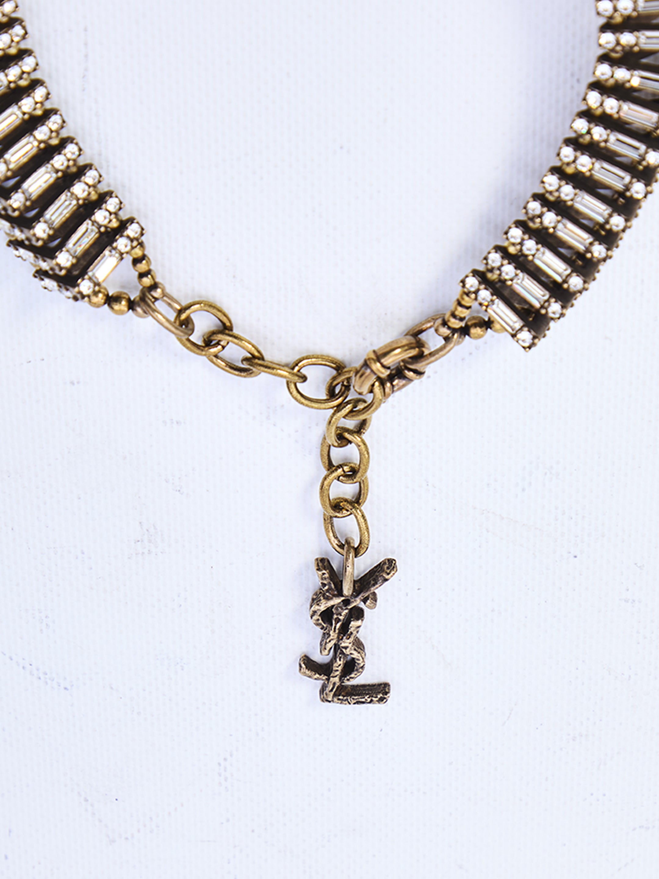 SAINT LAURENT Crystal Pyramid Necklace with Adjustable Closure