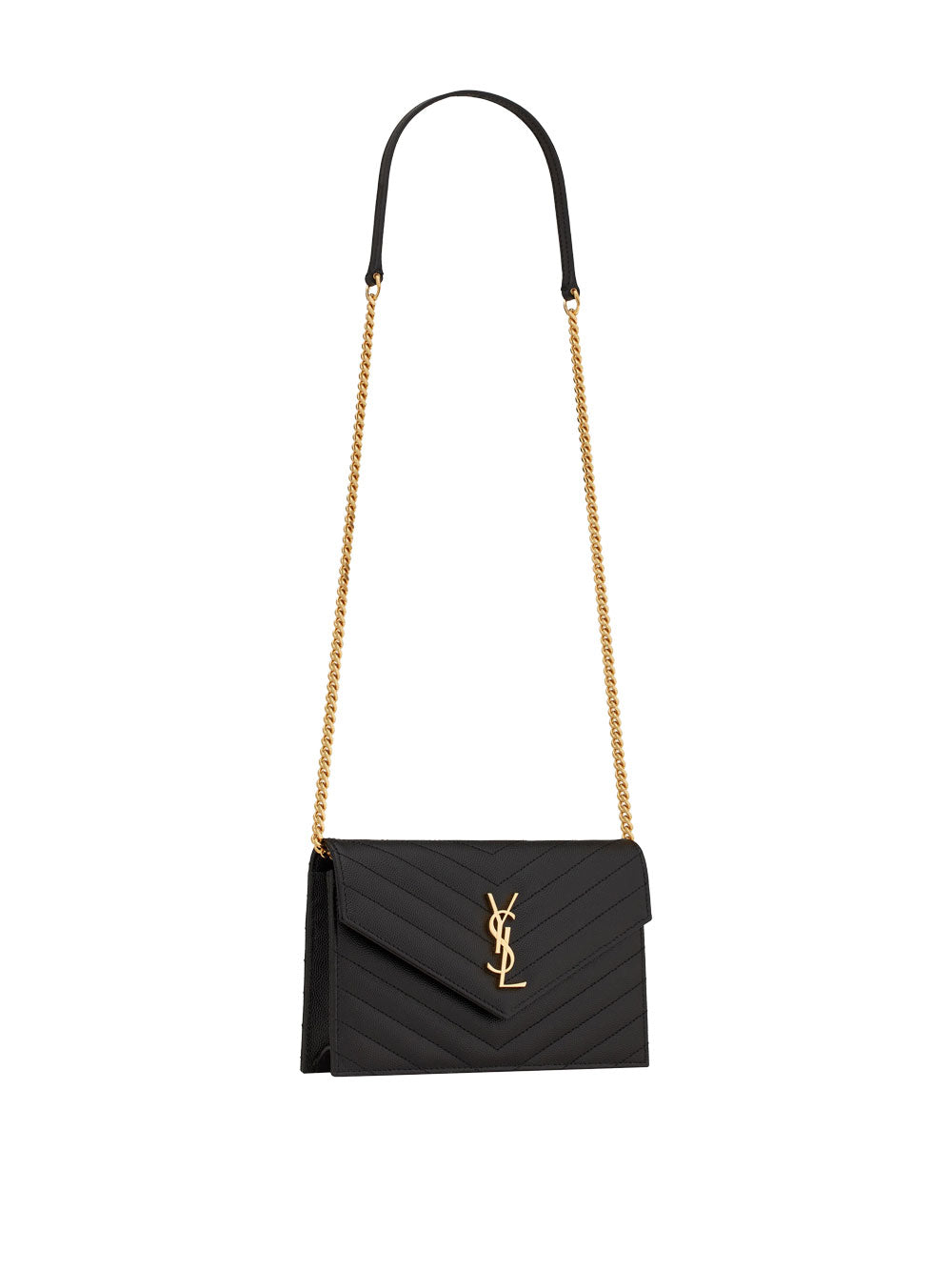 SAINT LAURENT Mini Envelope Chain Wallet in Grain Leather - W 19 x H 12.5 x D 3.5 CM