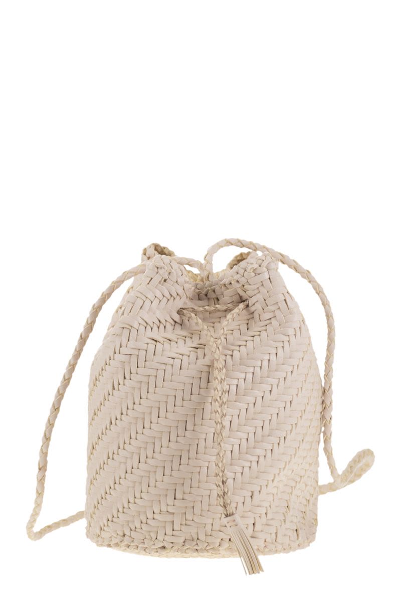 DRAGON Mini Handcrafted Bucket Handbag with Woven Leather - Size W 14 x H 20 x D 14 cm
