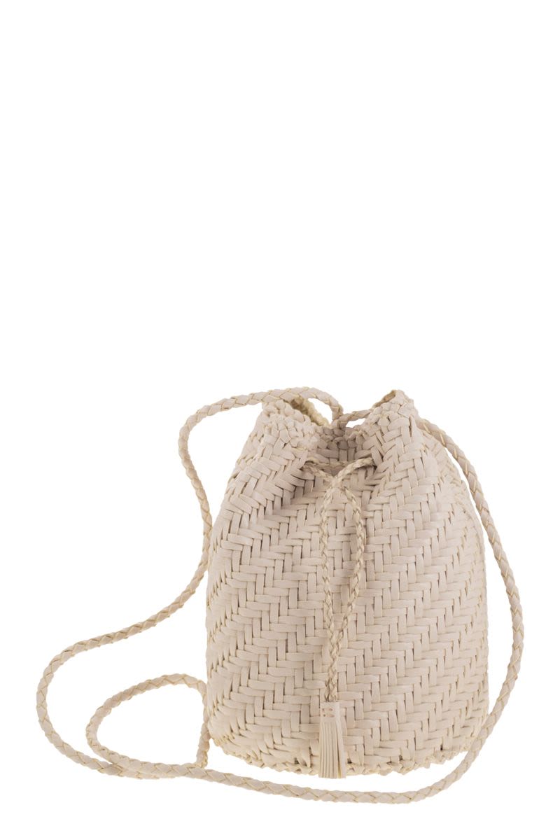 DRAGON Mini Handcrafted Bucket Handbag with Woven Leather - Size W 14 x H 20 x D 14 cm