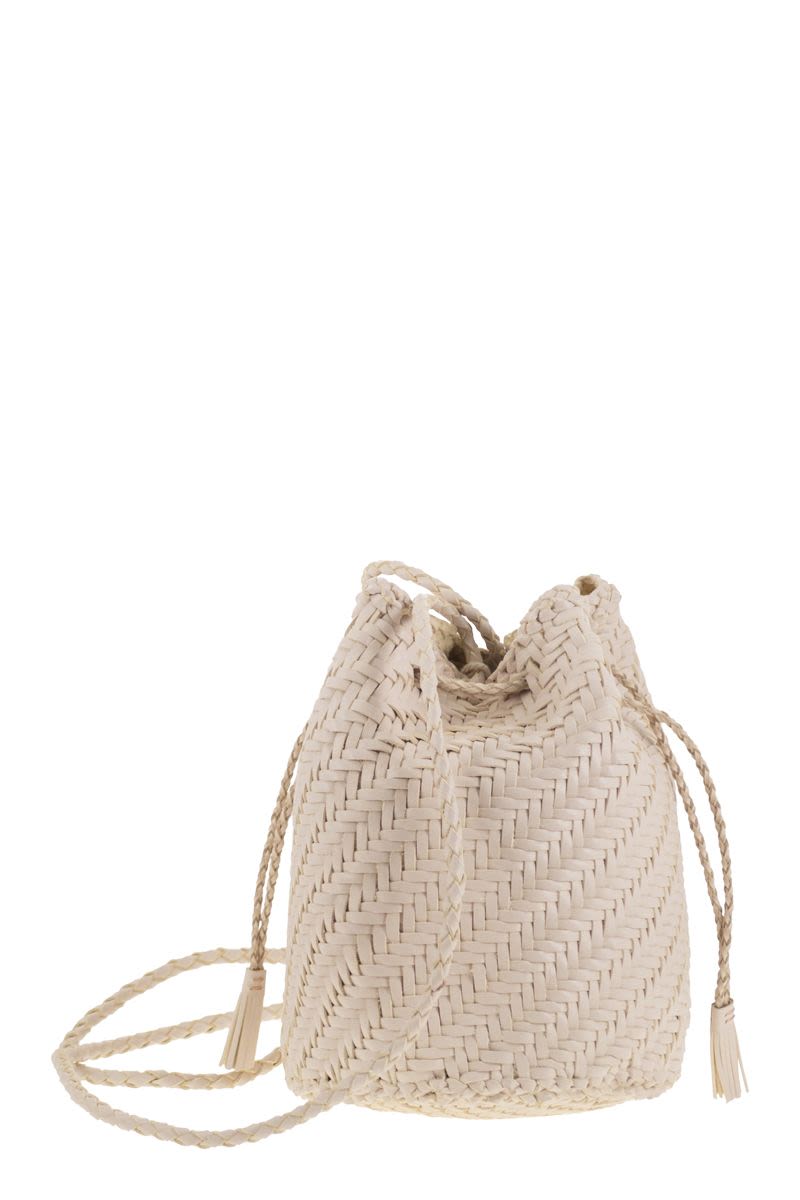 DRAGON Mini Handcrafted Bucket Handbag with Woven Leather - Size W 14 x H 20 x D 14 cm