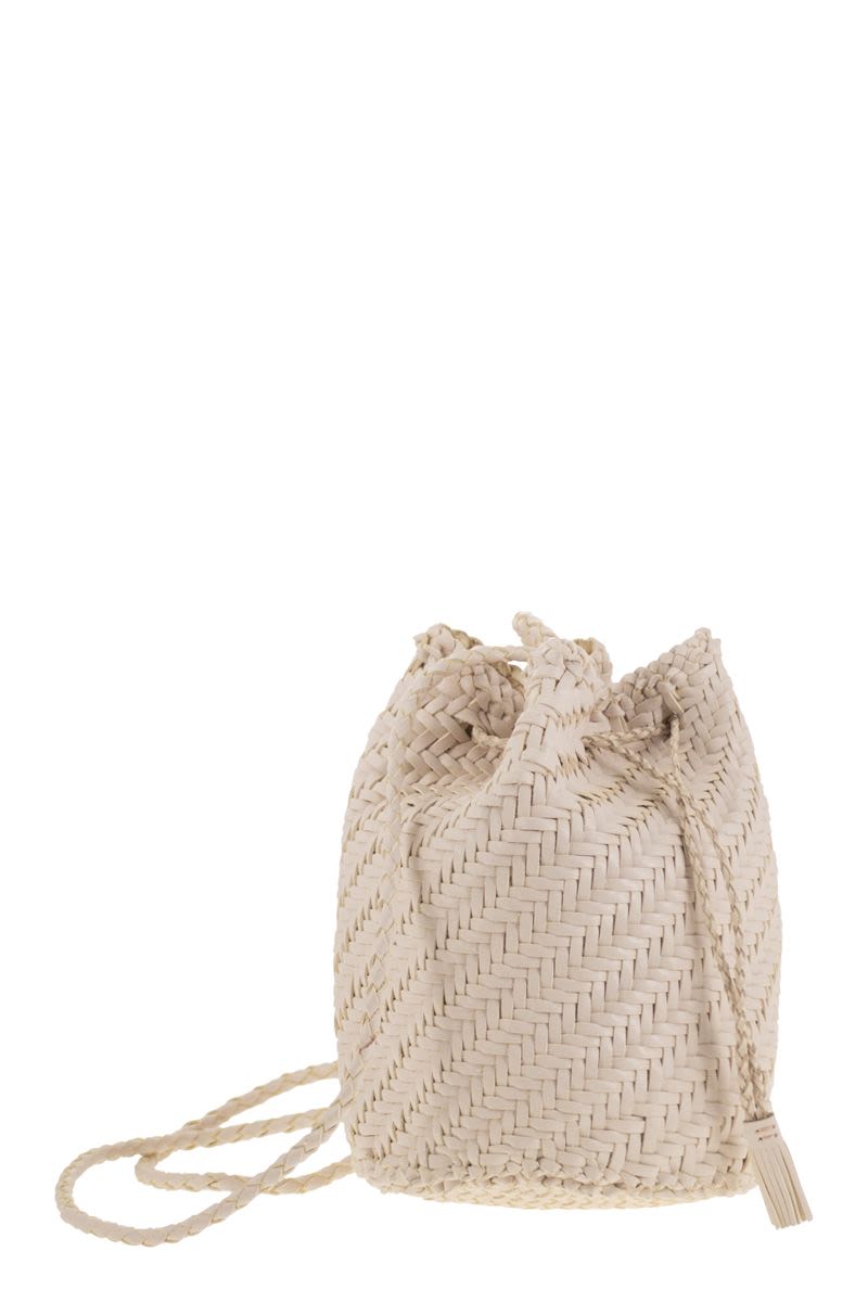 DRAGON Mini Handcrafted Bucket Handbag with Woven Leather - Size W 14 x H 20 x D 14 cm