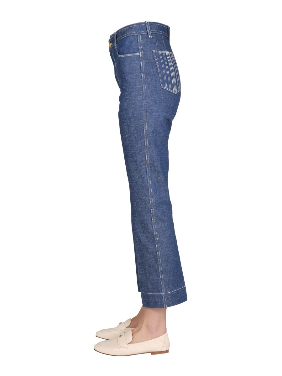 TORY BURCH Wide Leg Jeans with Front Button Closure