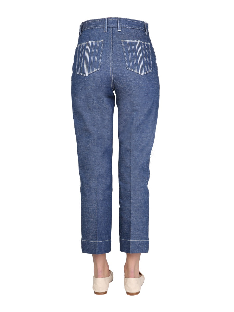 TORY BURCH Wide Leg Jeans with Front Button Closure