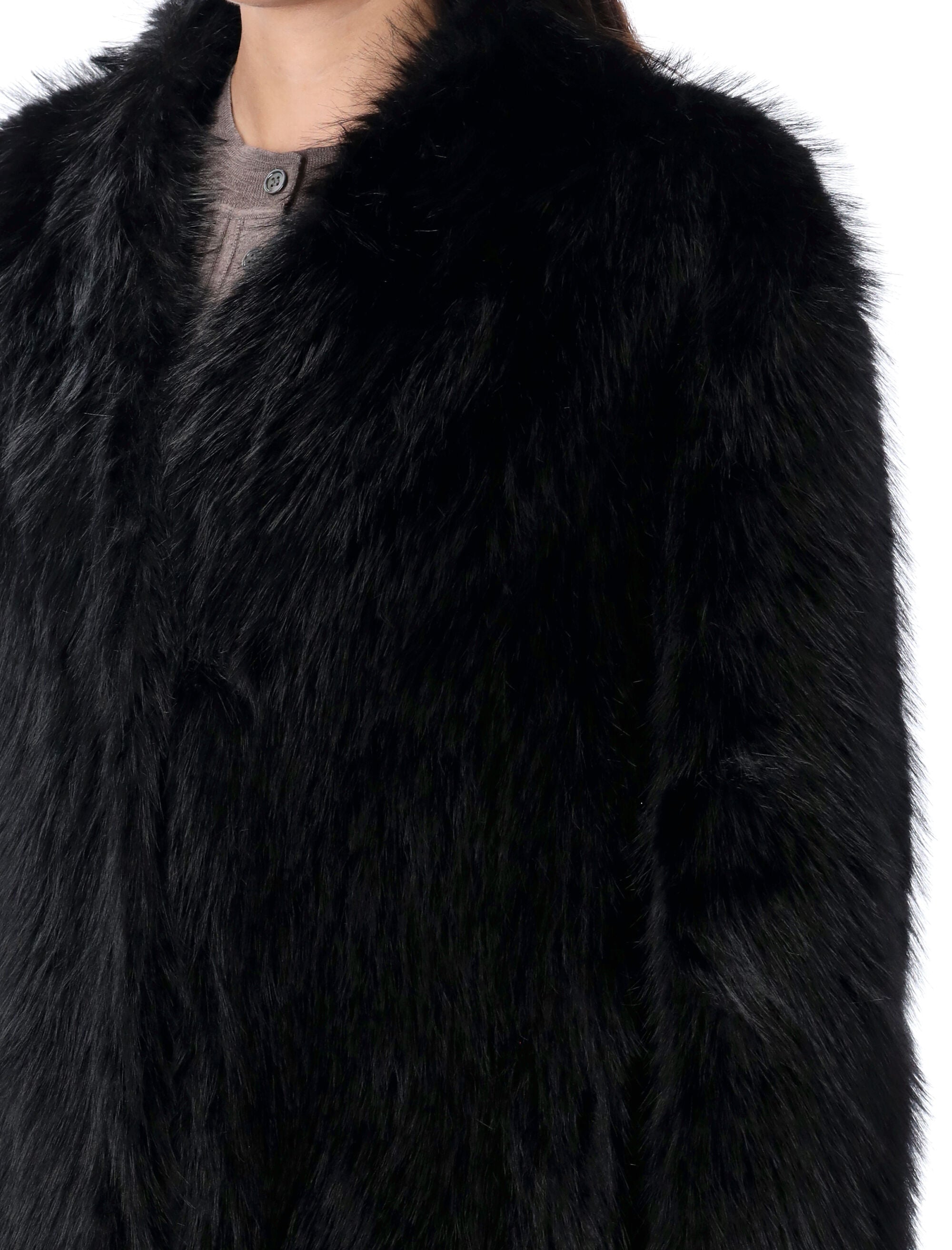 SWORD Collarless Eco Fur Jacket - Size 40