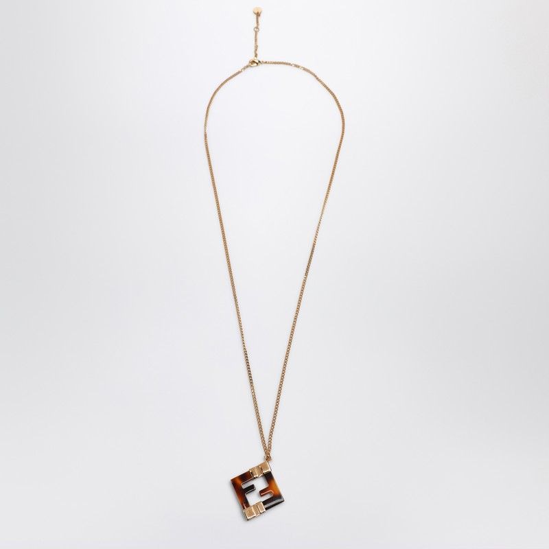 FENDI Printed Plexiglass and Metal Forever Pendant Necklace
