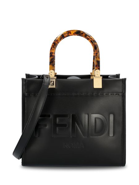FENDI Mini Raffia & Canvas Sunshine Tote Handbag