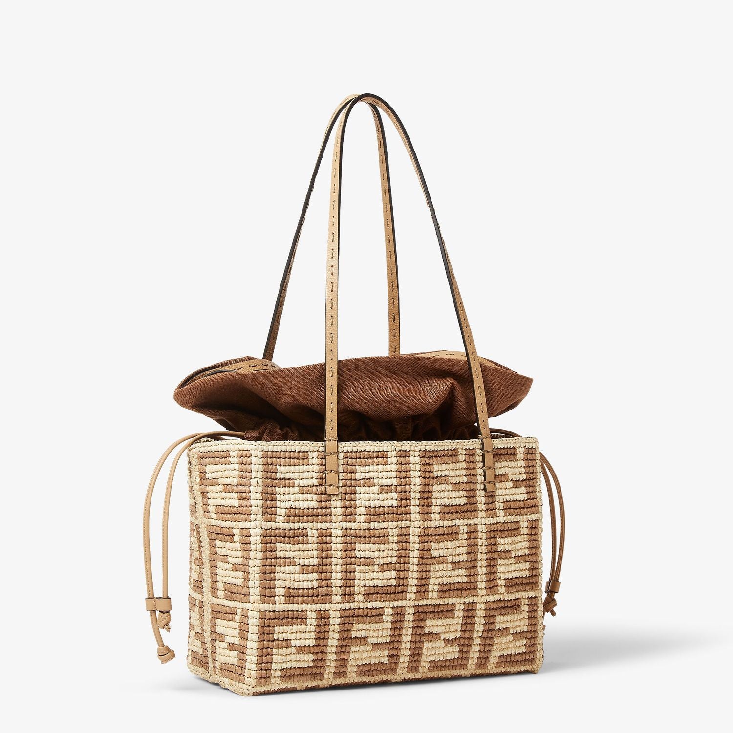 FENDI Mini Woven Raffia Shopping Handbag